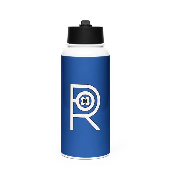 R - White And Black Outlined Dark Blue Stainless Steel Water Bottle With A Straw Lid