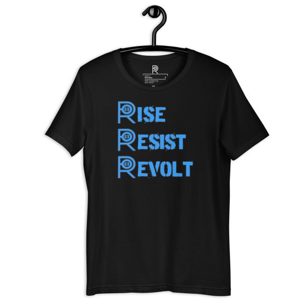 R - Rise Resist Revolt Sky Blue And Black Dark Style Unisex T-shirt
