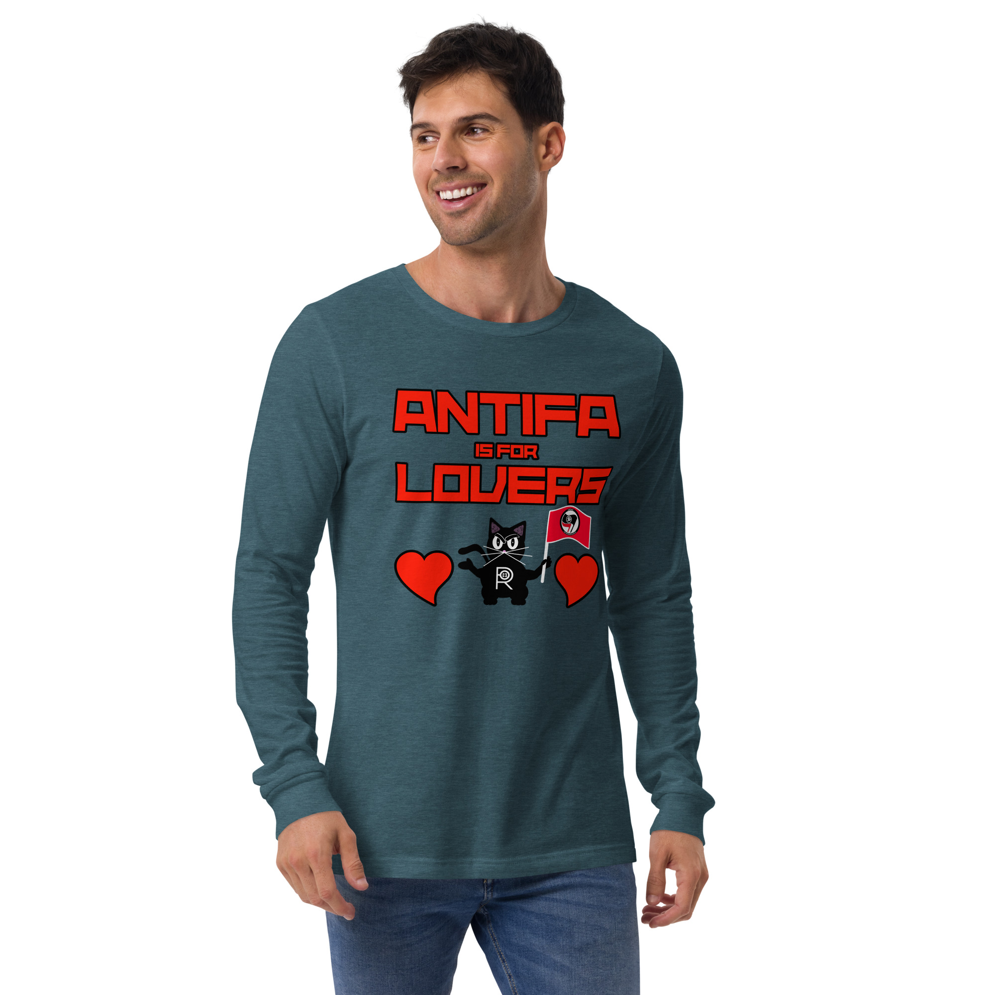 R - Antifa Is For Lovers Dark Style Unisex Long Sleeve Tee - Image 3