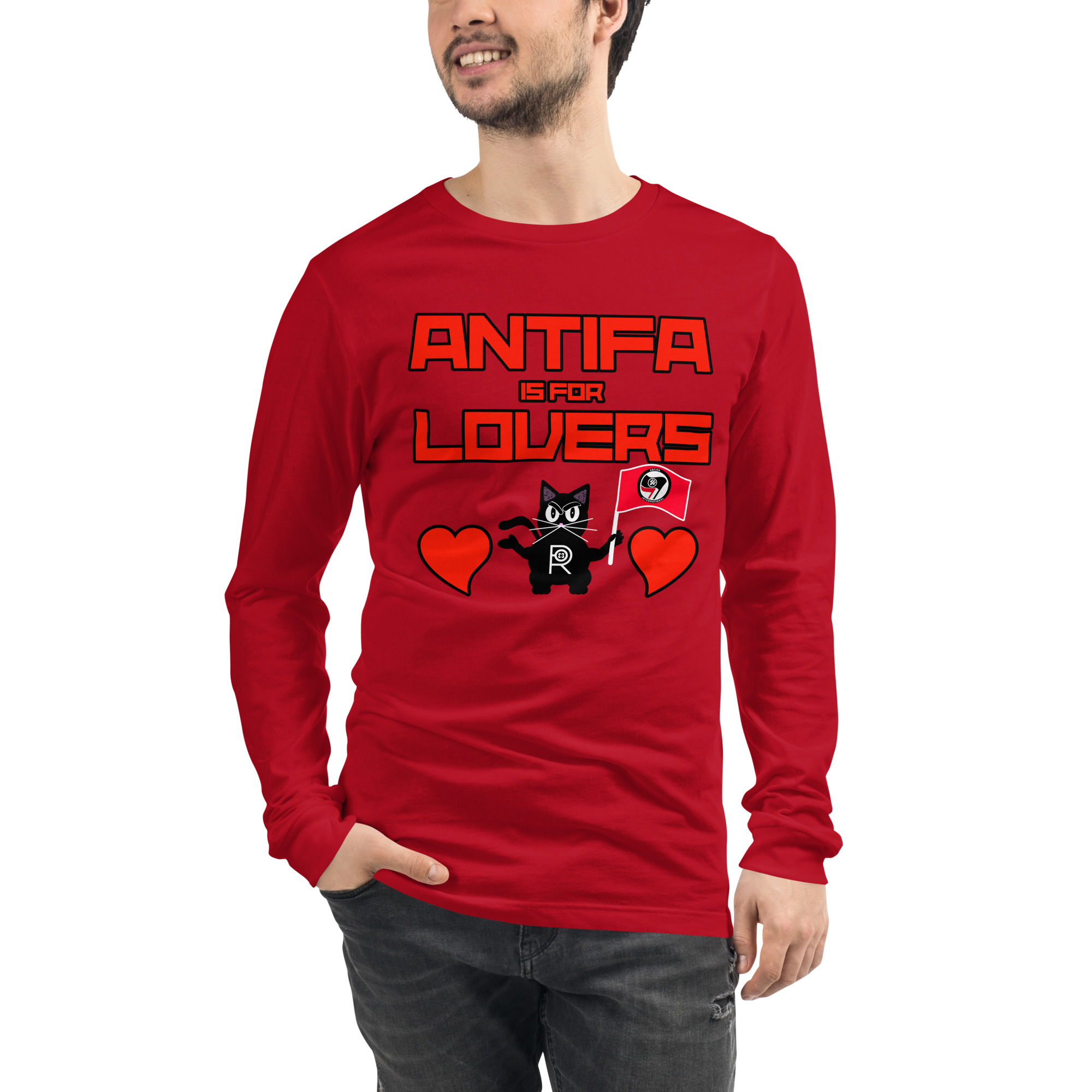 R - Antifa Is For Lovers Dark Style Unisex Long Sleeve Tee - Image 2