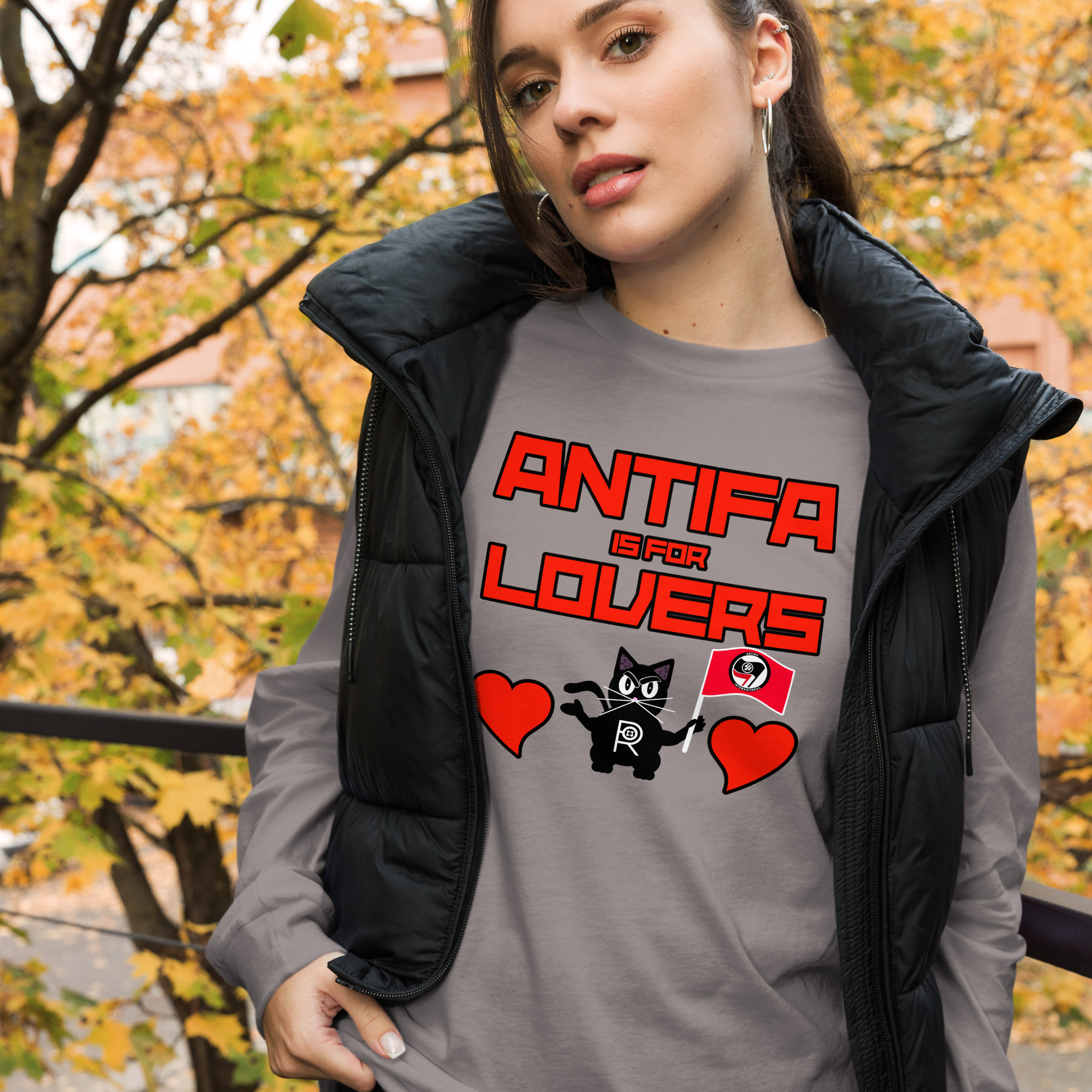 R - Antifa Is For Lovers Dark Style Unisex Long Sleeve Tee - Image 4
