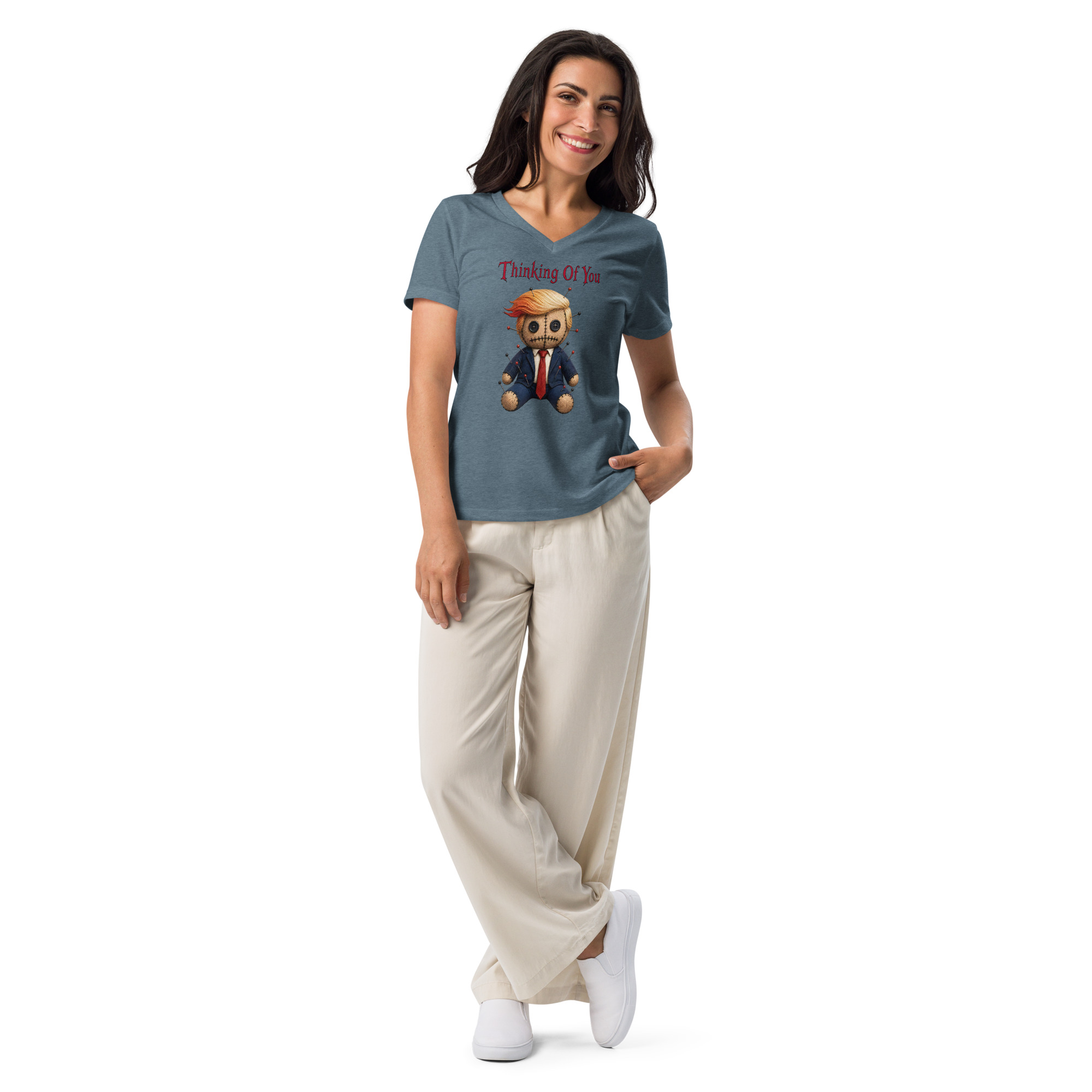 R - Thinking Of You - Style 1 - Women’s Relaxed V-neck T-shirt - Image 4