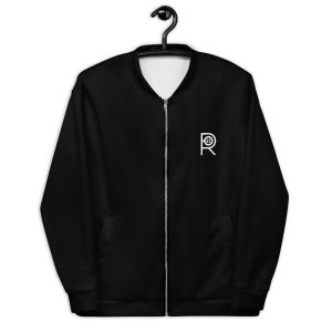 R - White And Black Outlined Black Unisex Bomber Jacket
