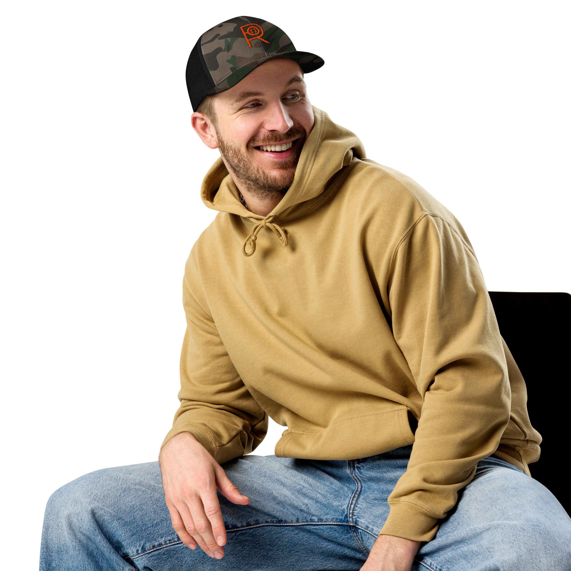 R - Orange On Mesh Camouflage Hat - Image 3