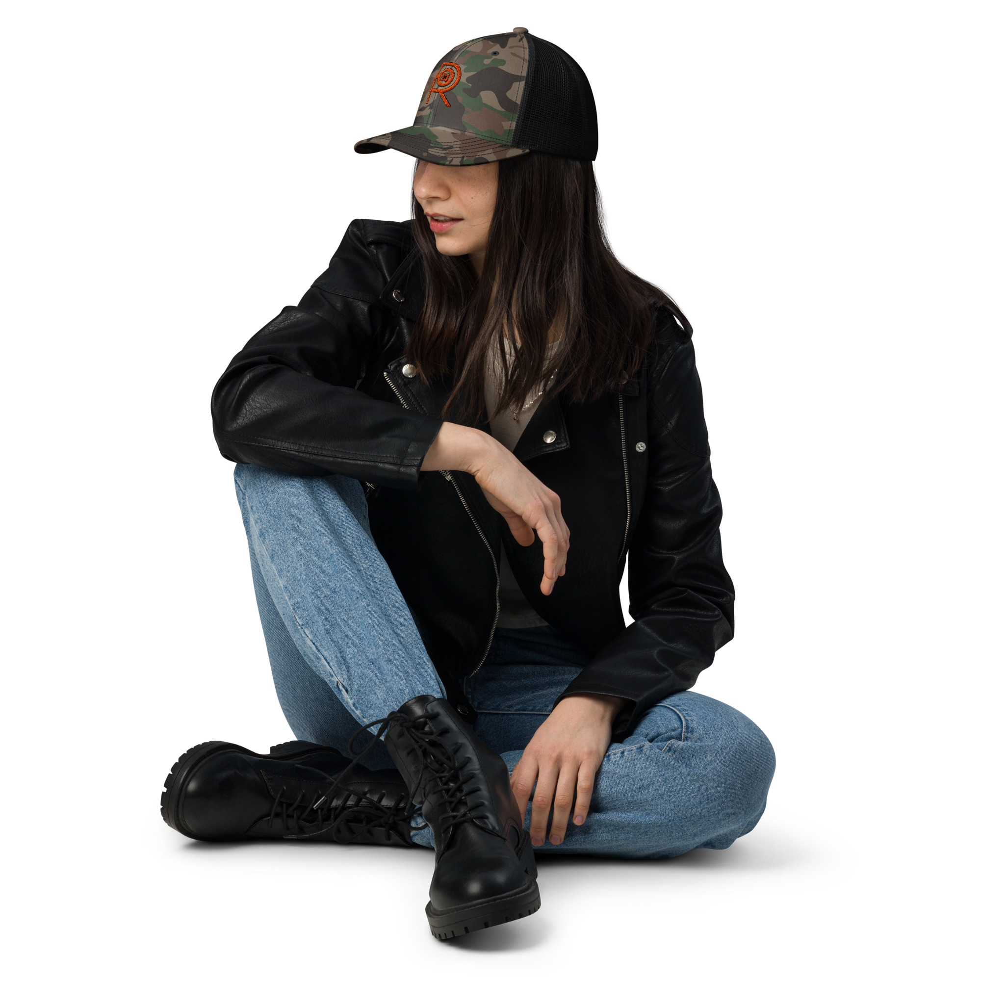 R - Orange On Mesh Camouflage Hat - Image 4