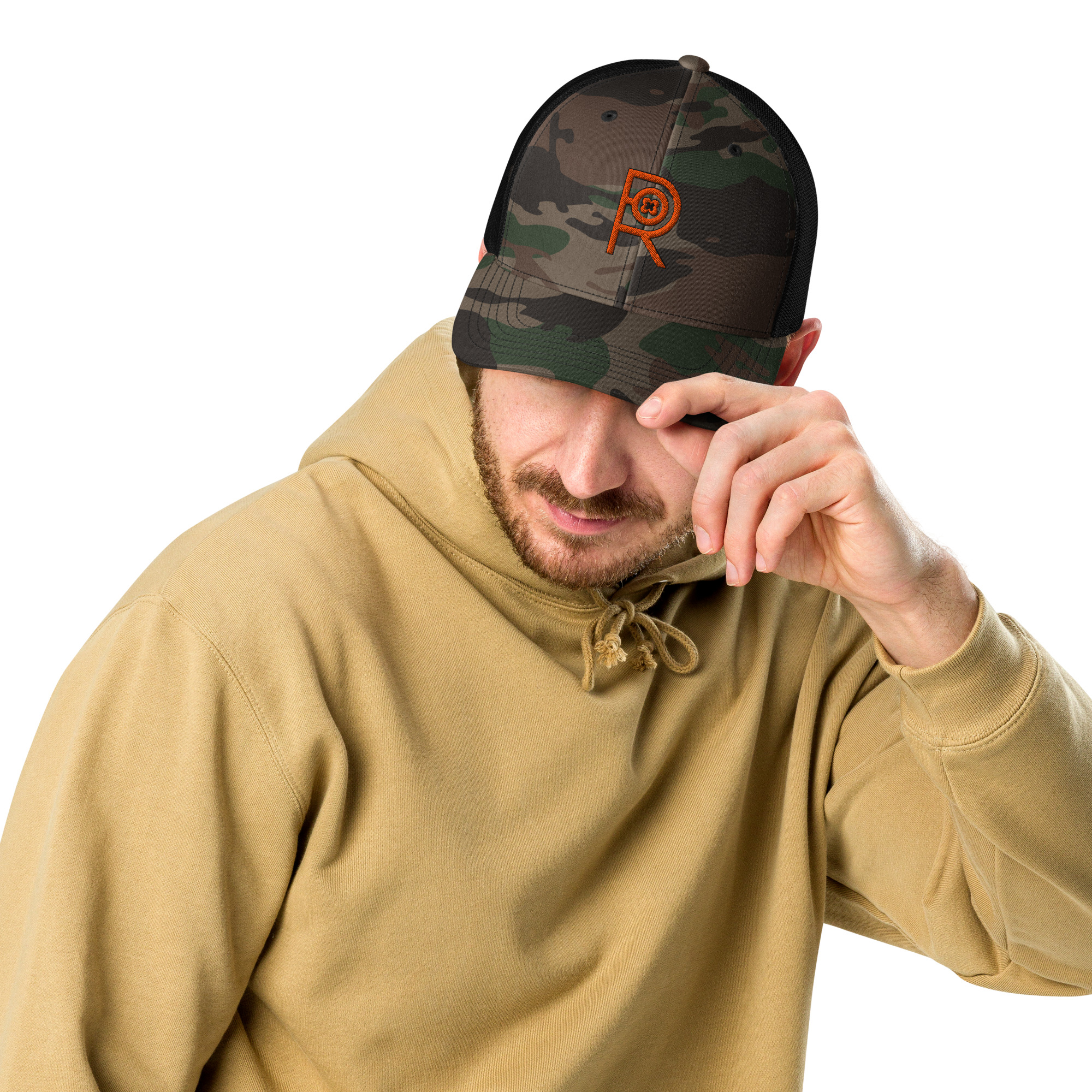 R - Orange On Mesh Camouflage Hat - Image 5