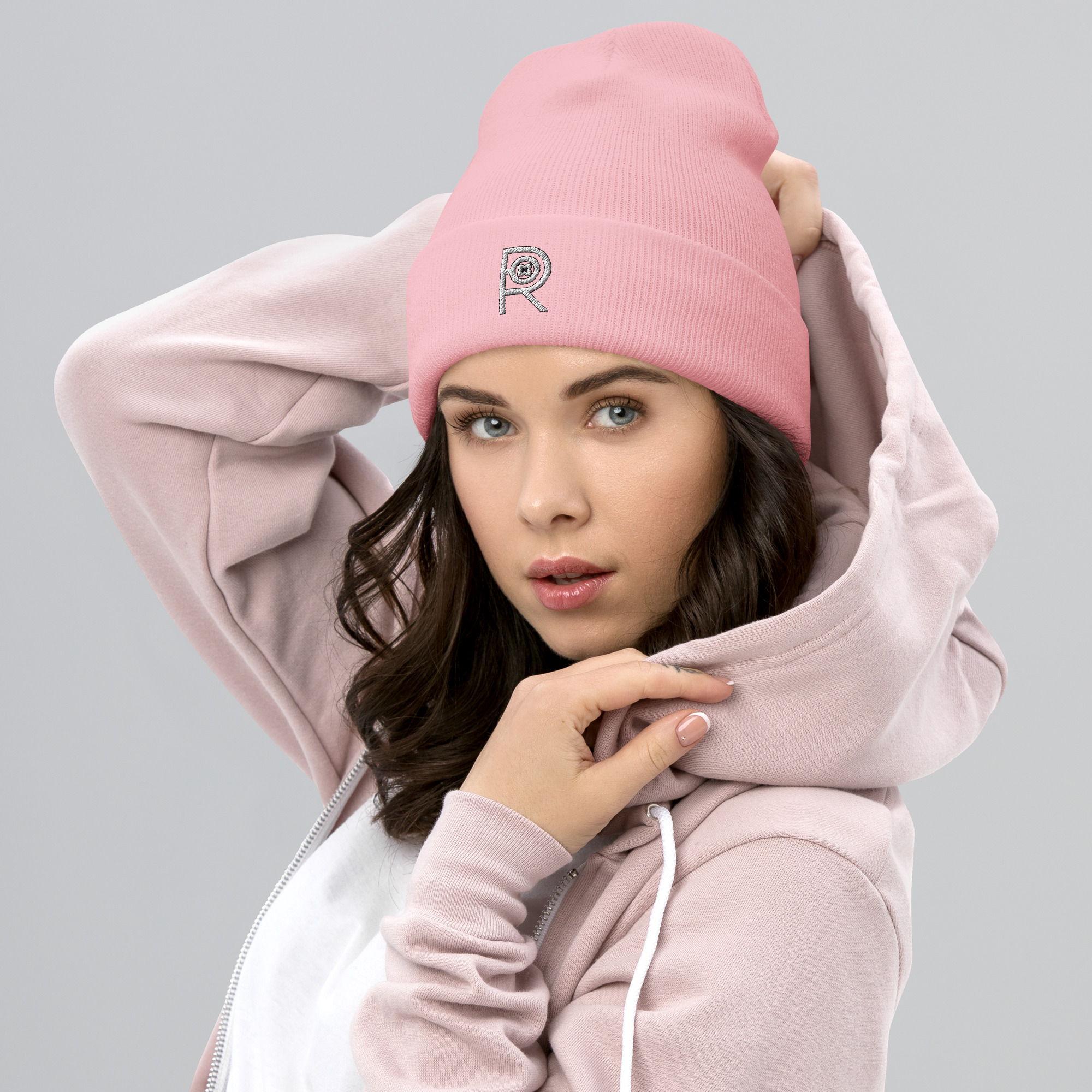 R - White And Black Outlined Unisex Cuffed Beanie - Image 12