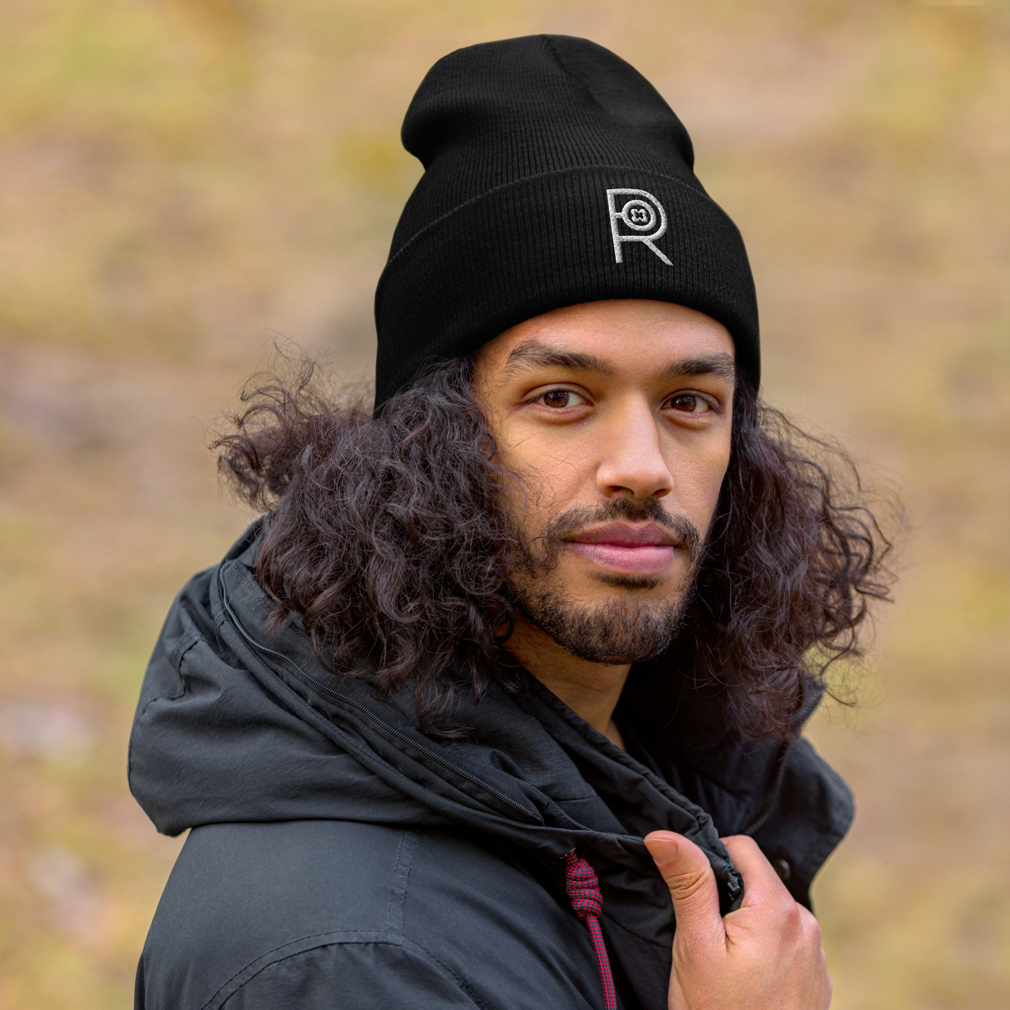 R - White And Black Outlined Unisex Cuffed Beanie - Image 2