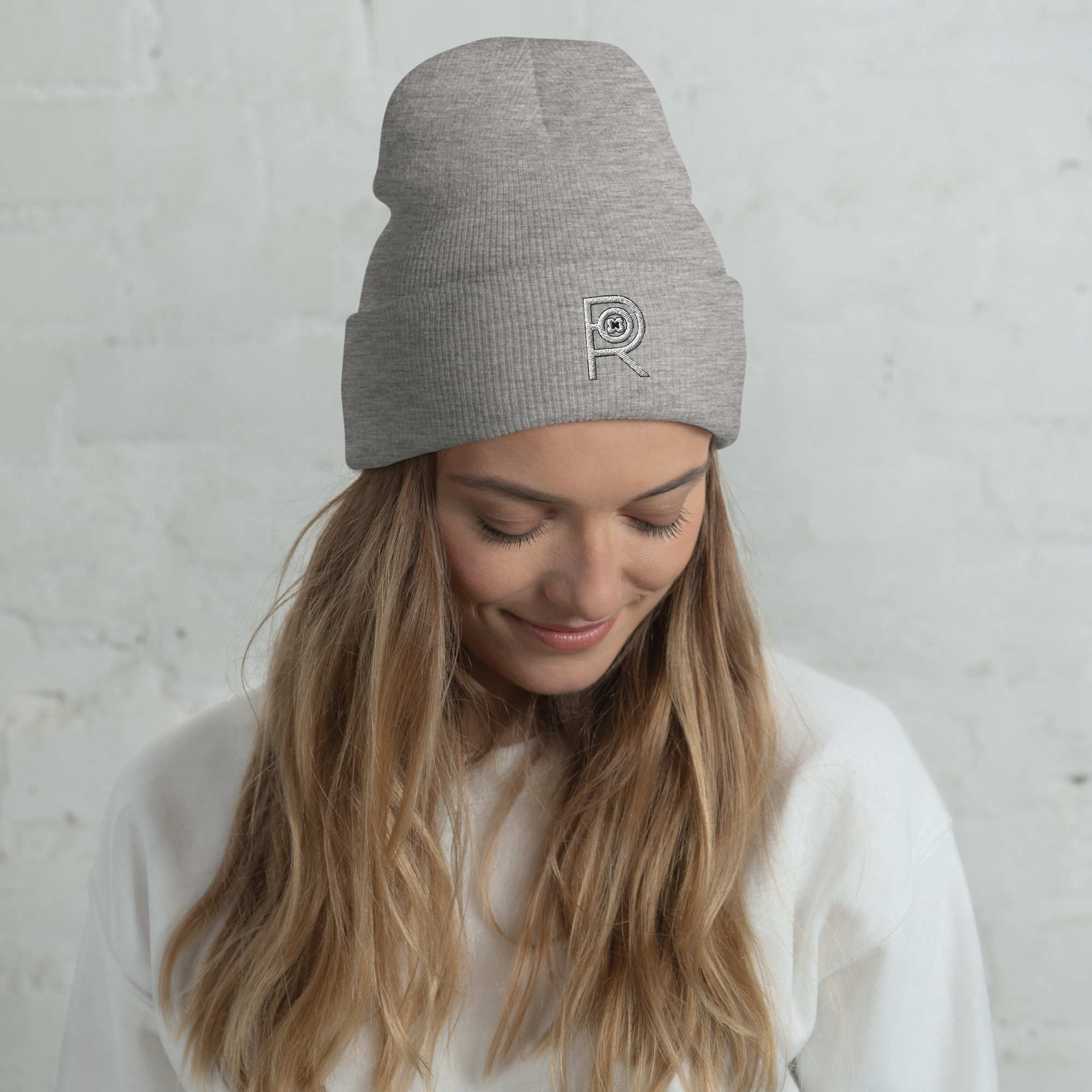 R - White And Black Outlined Unisex Cuffed Beanie - Image 10