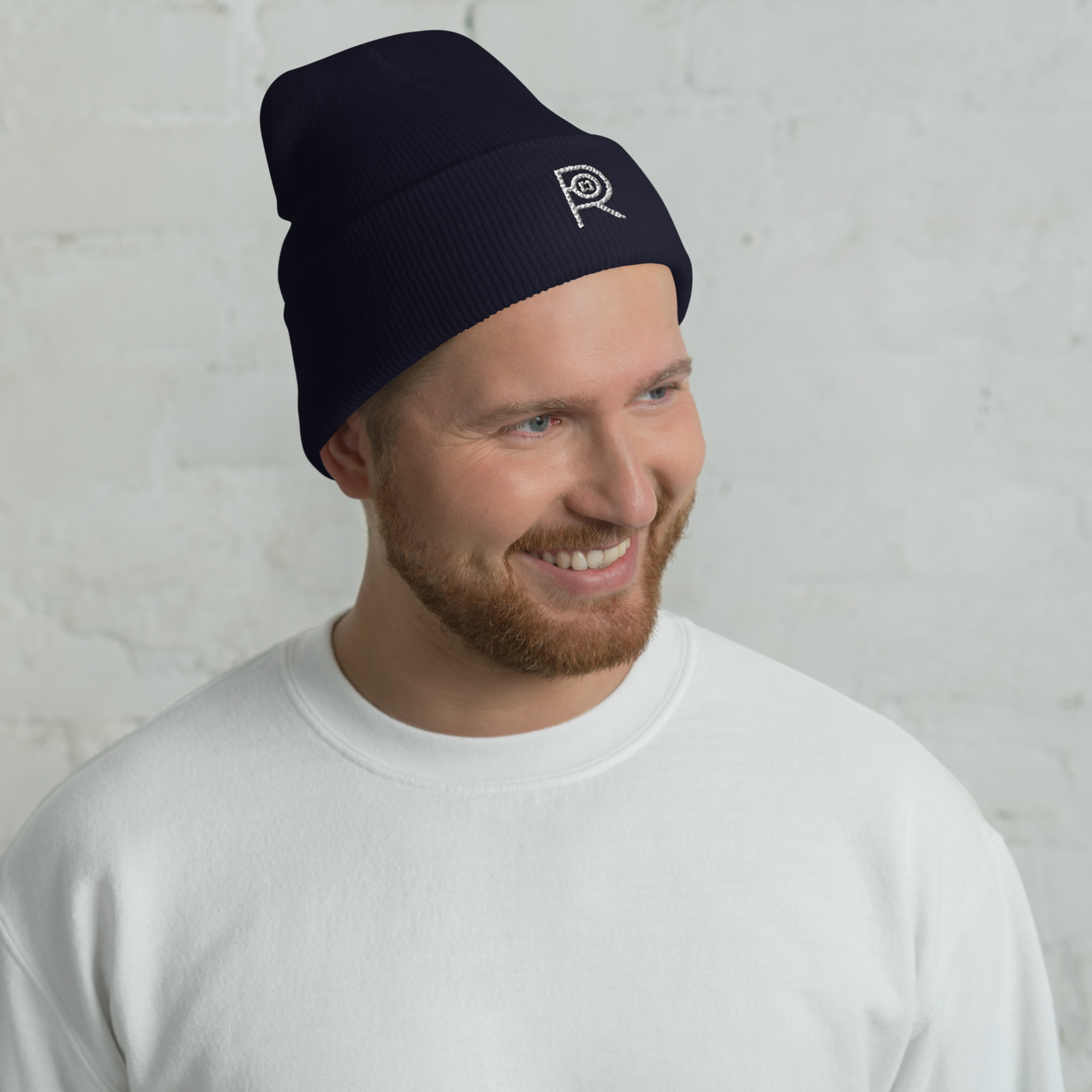 R - White And Black Outlined Unisex Cuffed Beanie - Image 4