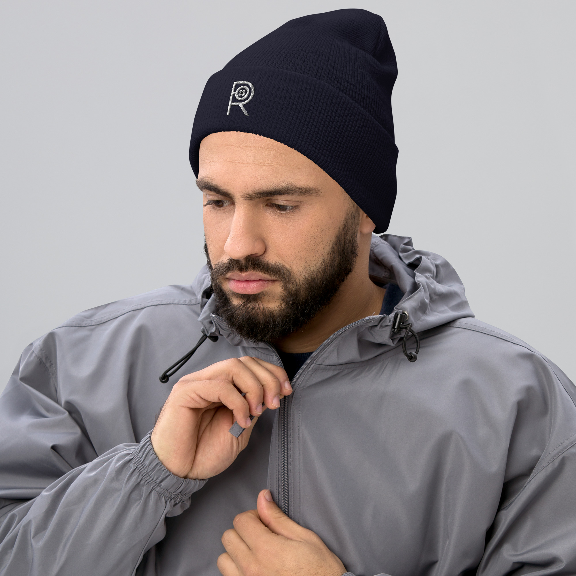 R - White And Black Outlined Unisex Cuffed Beanie - Image 15