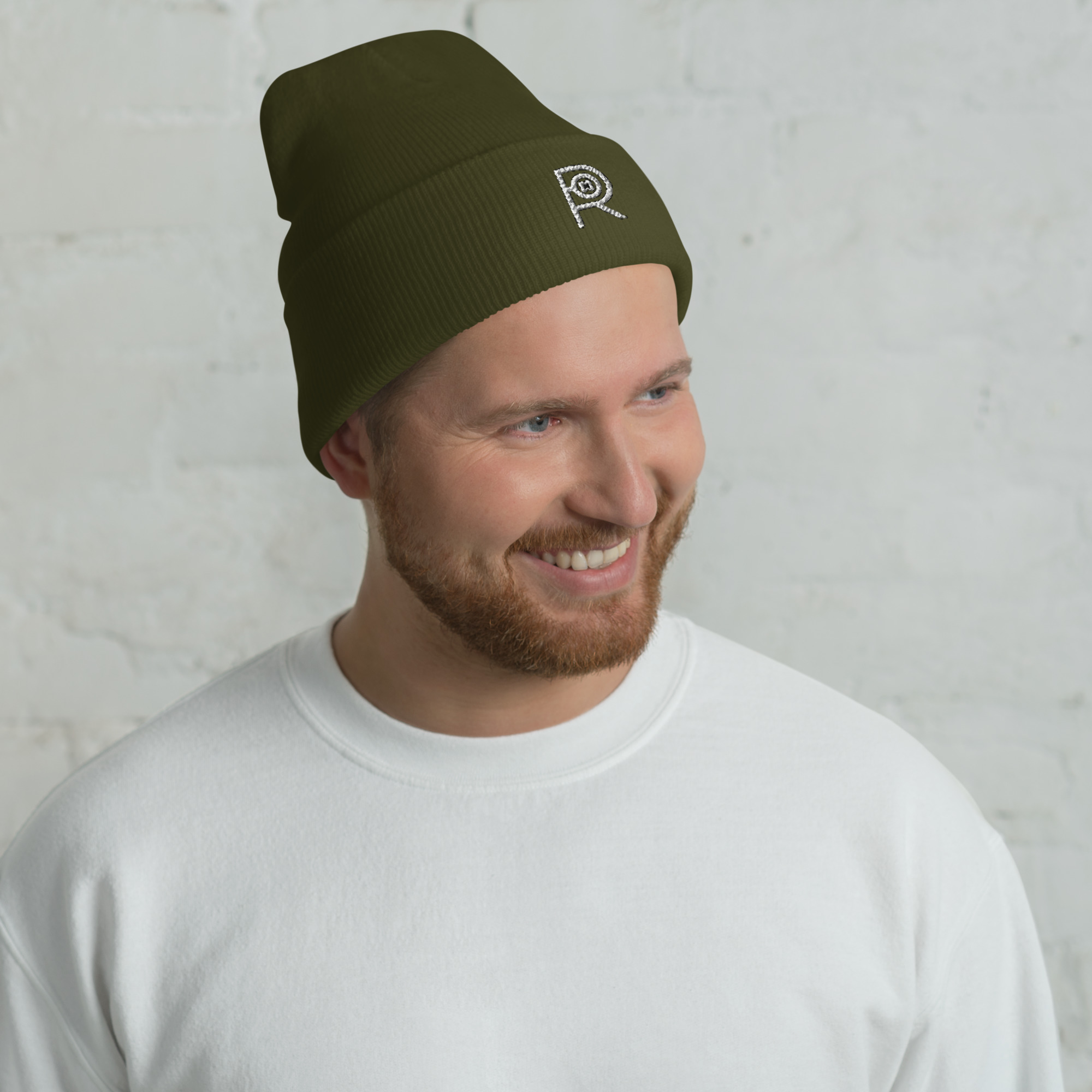 R - White And Black Outlined Unisex Cuffed Beanie - Image 8