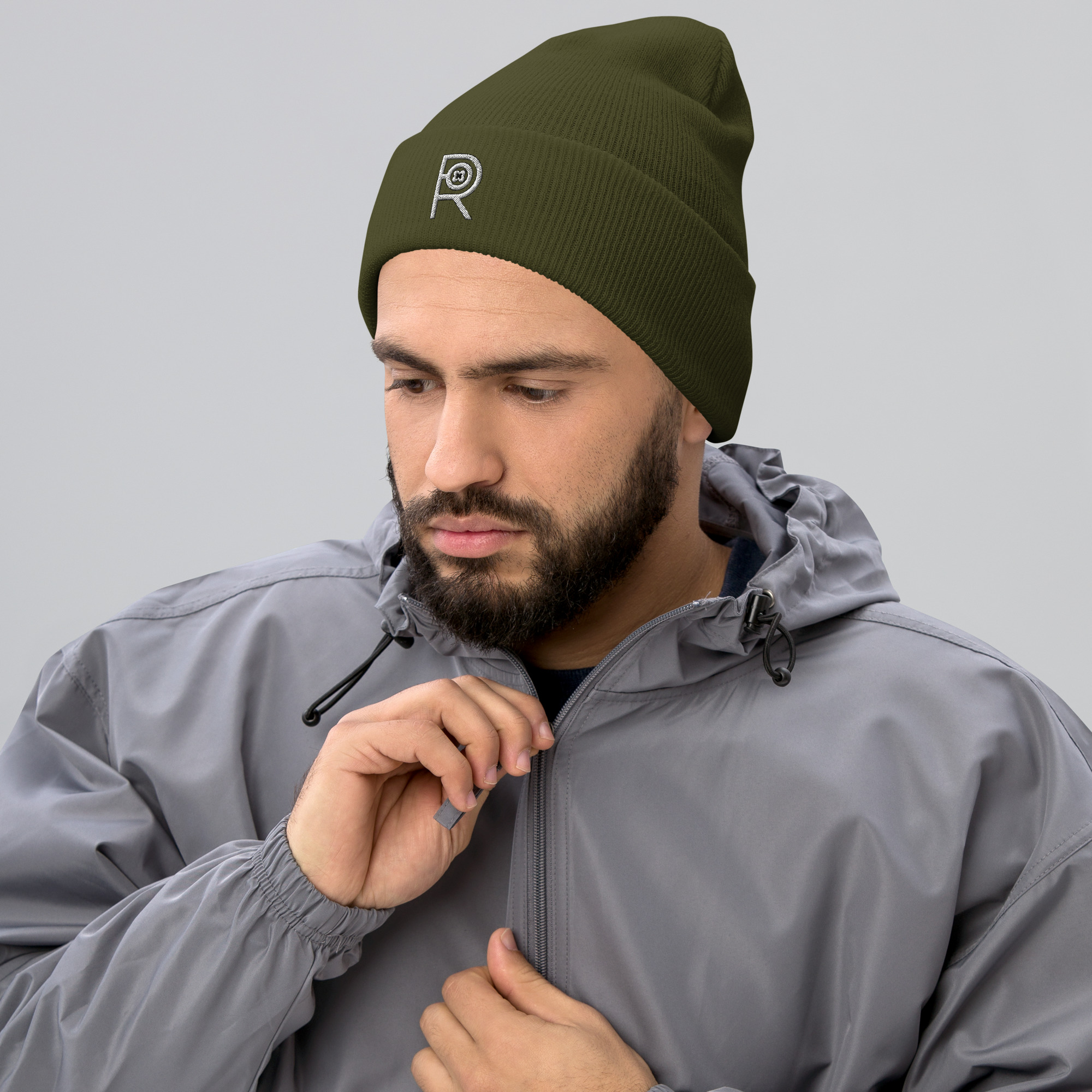 R - White And Black Outlined Unisex Cuffed Beanie - Image 9