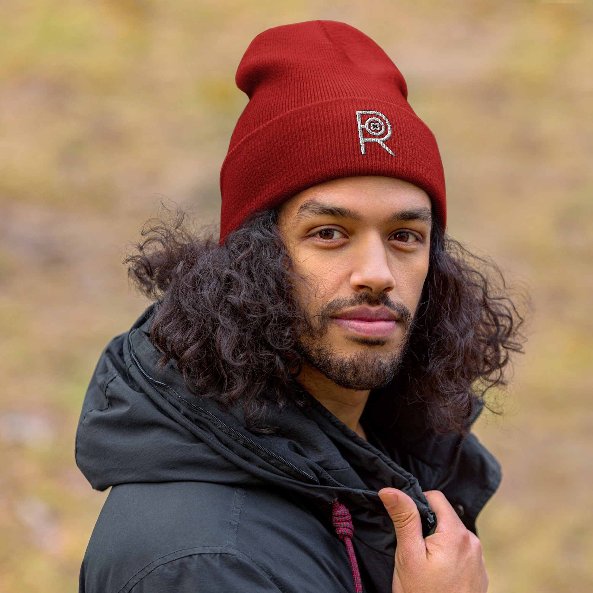 R - White And Black Outlined Unisex Cuffed Beanie - Image 7