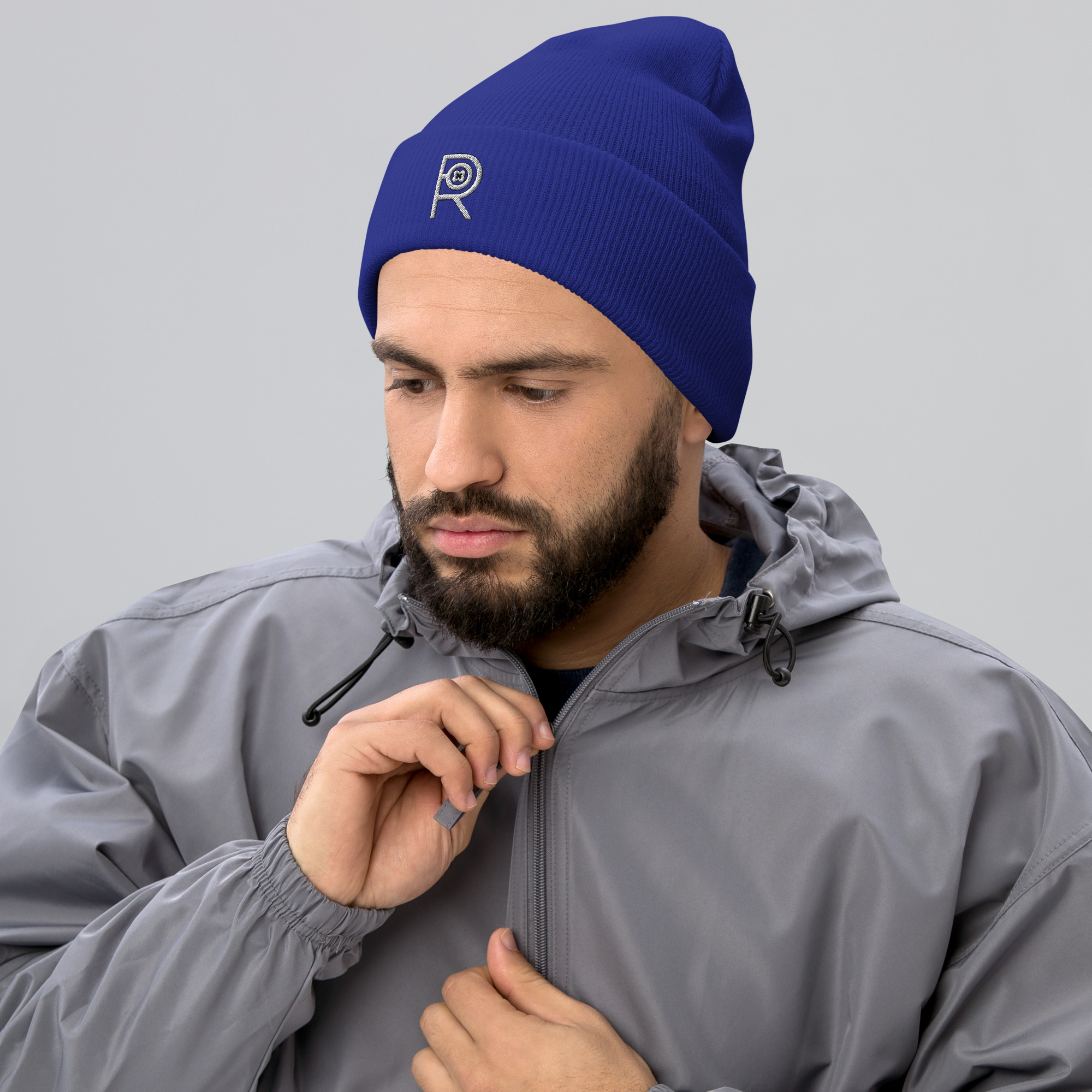 R - White And Black Outlined Unisex Cuffed Beanie - Image 6