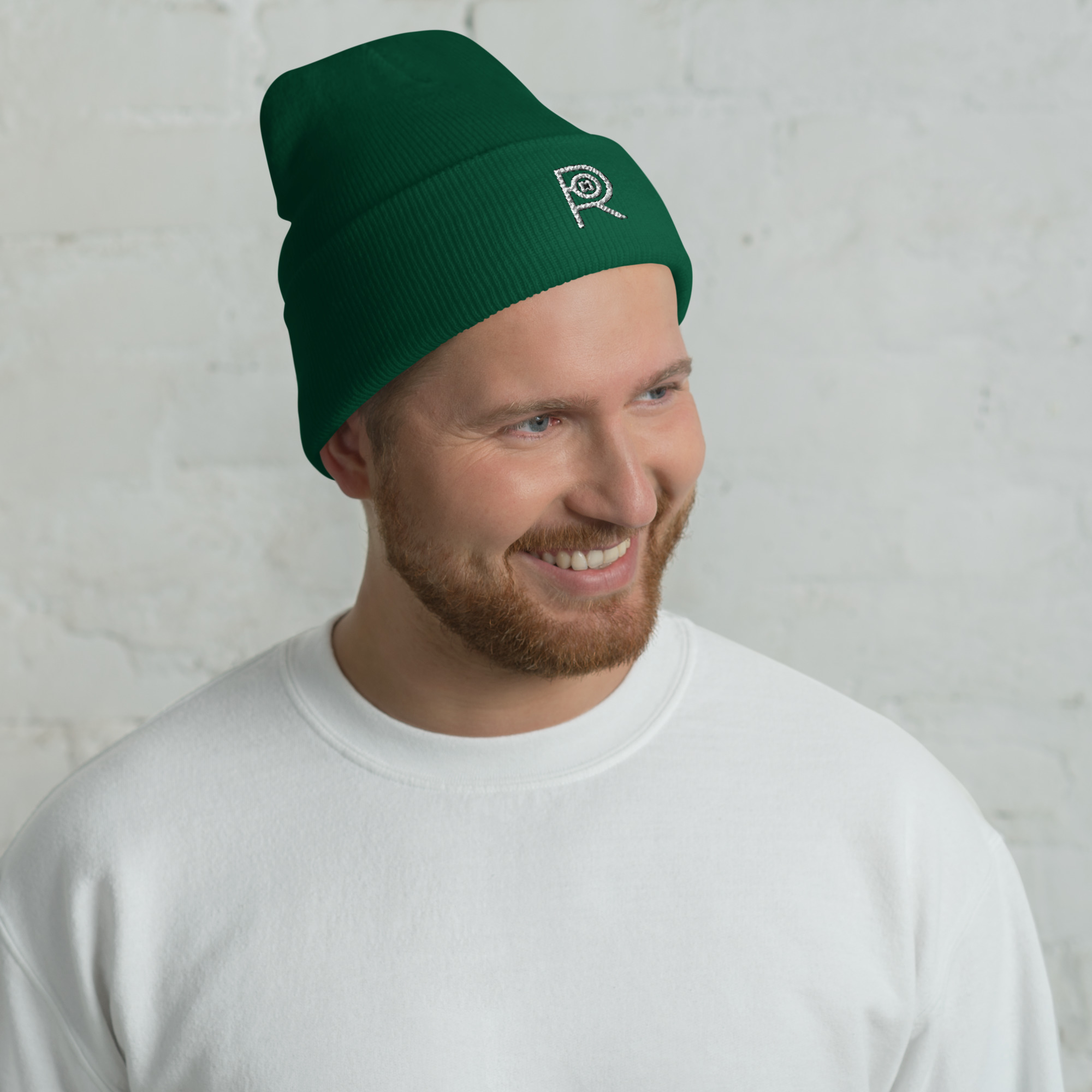 R - White And Black Outlined Unisex Cuffed Beanie - Image 14