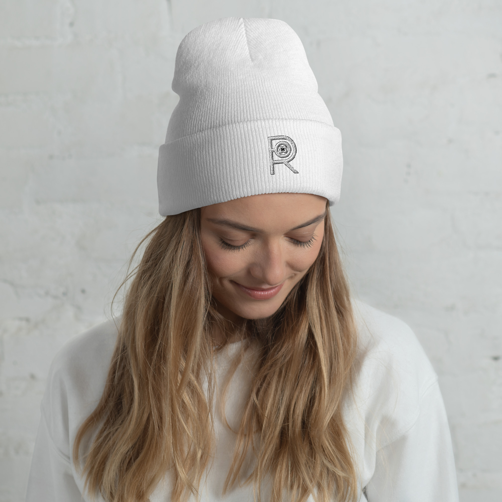 R - White And Black Outlined Unisex Cuffed Beanie - Image 13
