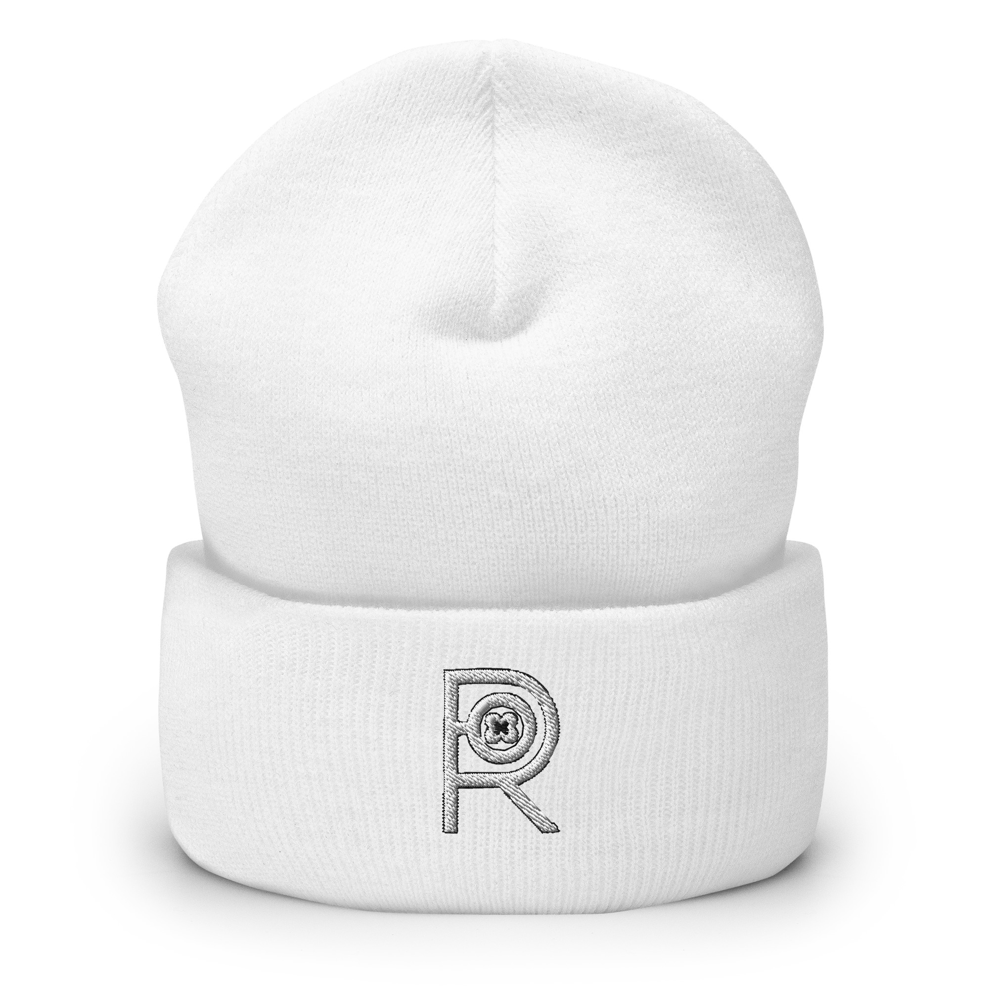 R - White And Black Outlined Unisex Cuffed Beanie - Image 27