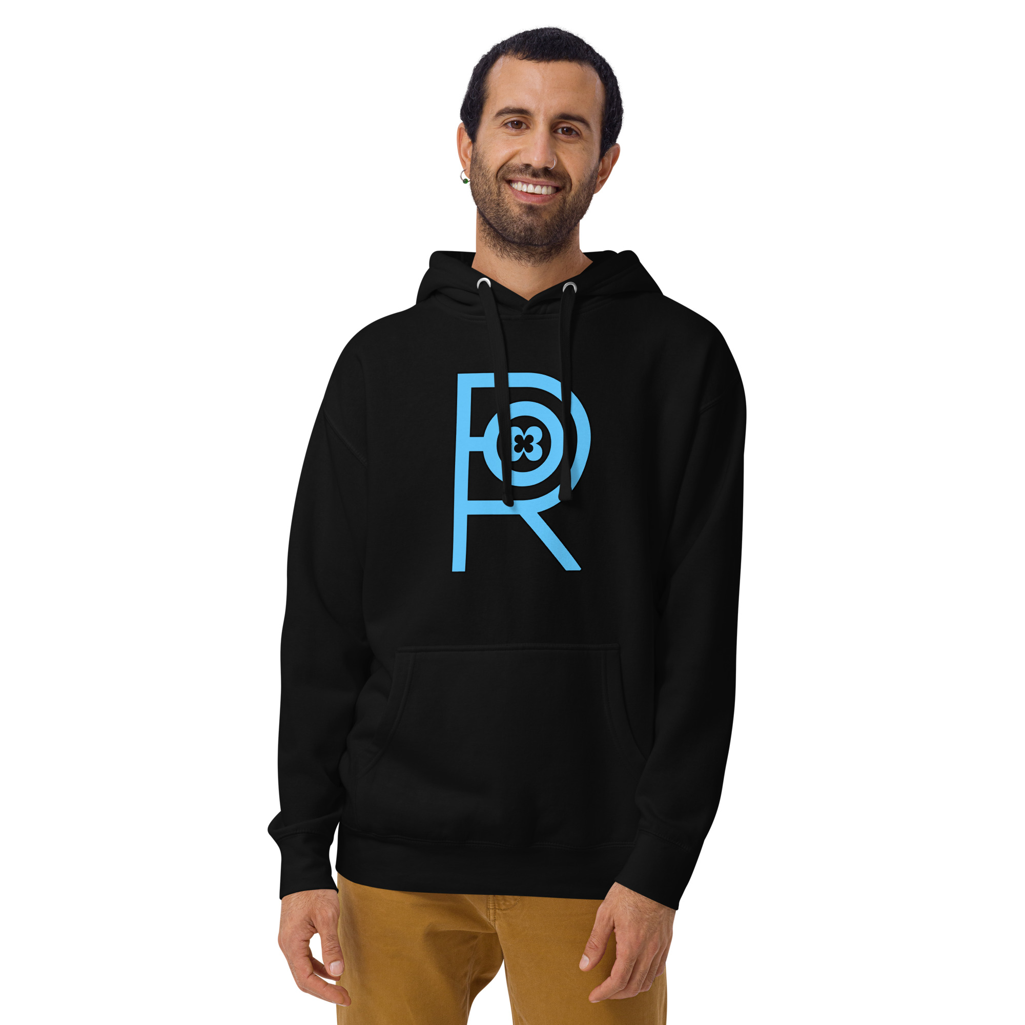 R - Sky Blue And Black On Black Unisex Hoodie - Image 6