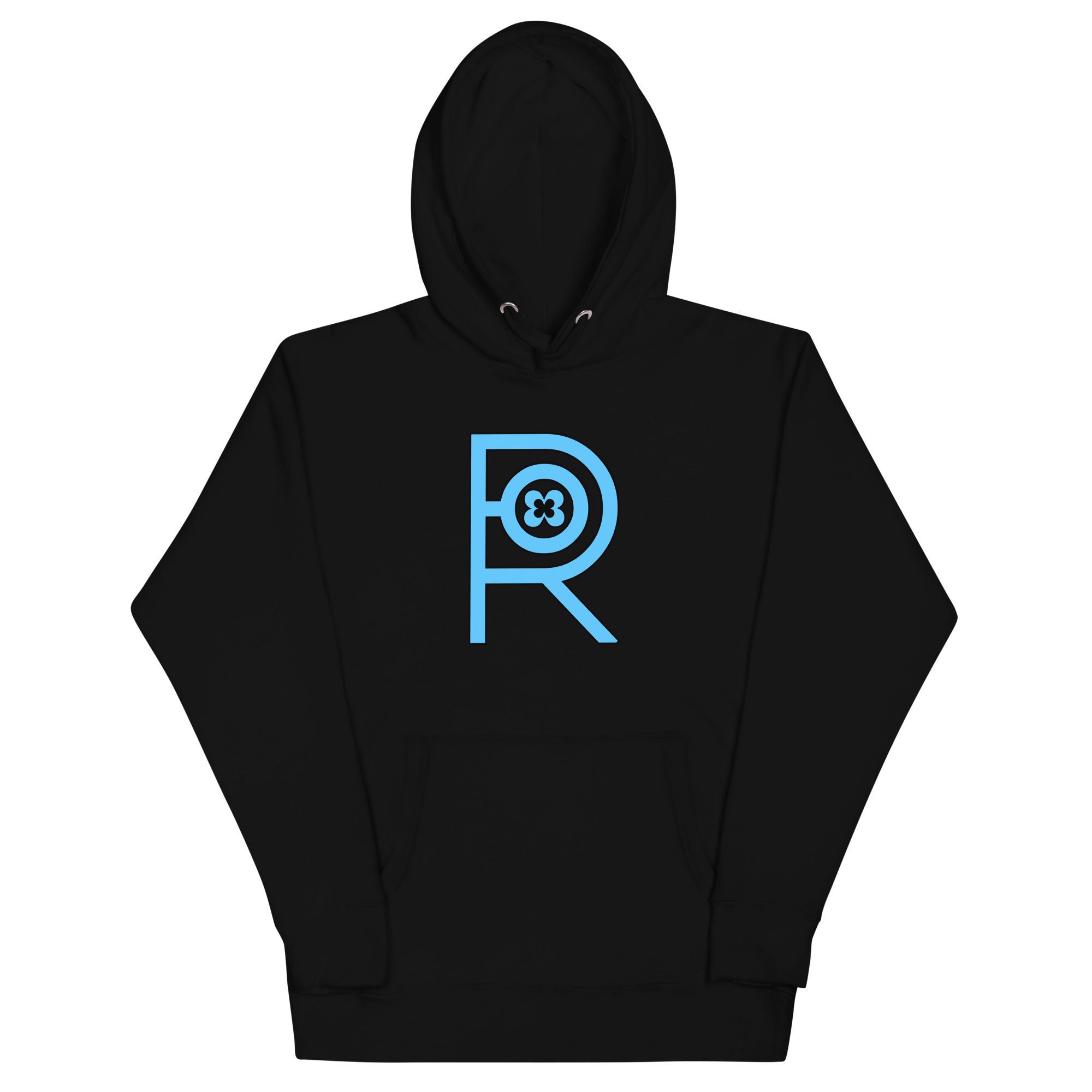 R - Sky Blue And Black On Black Unisex Hoodie - Image 7