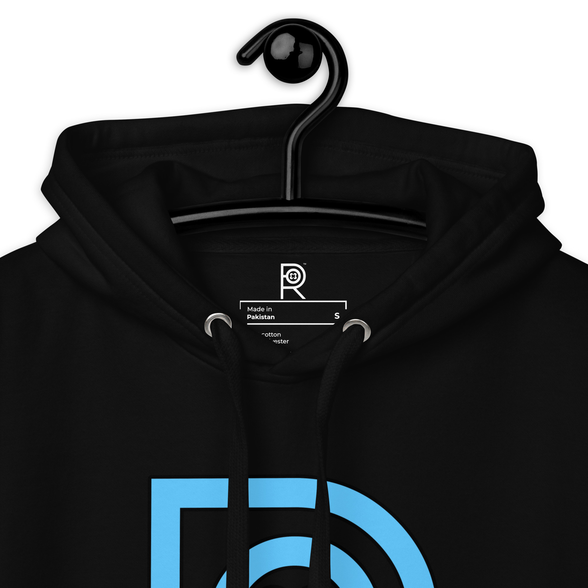 R - Sky Blue And Black On Black Unisex Hoodie - Image 8