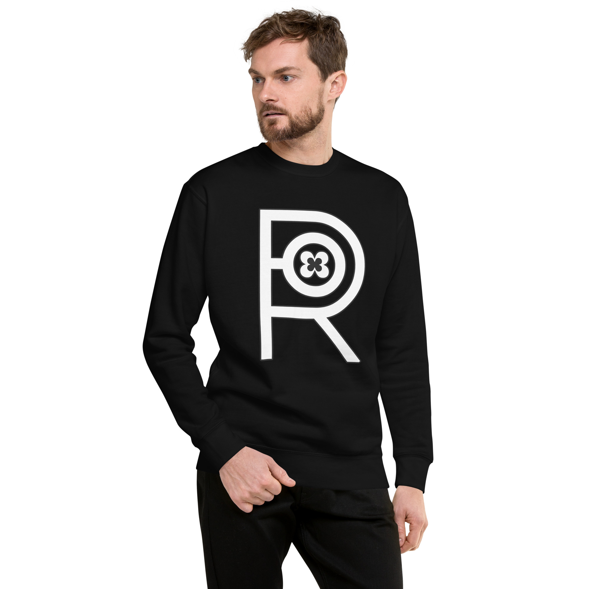 R - White And Black Outlined Black Unisex Premium Sweatshirt - Image 5