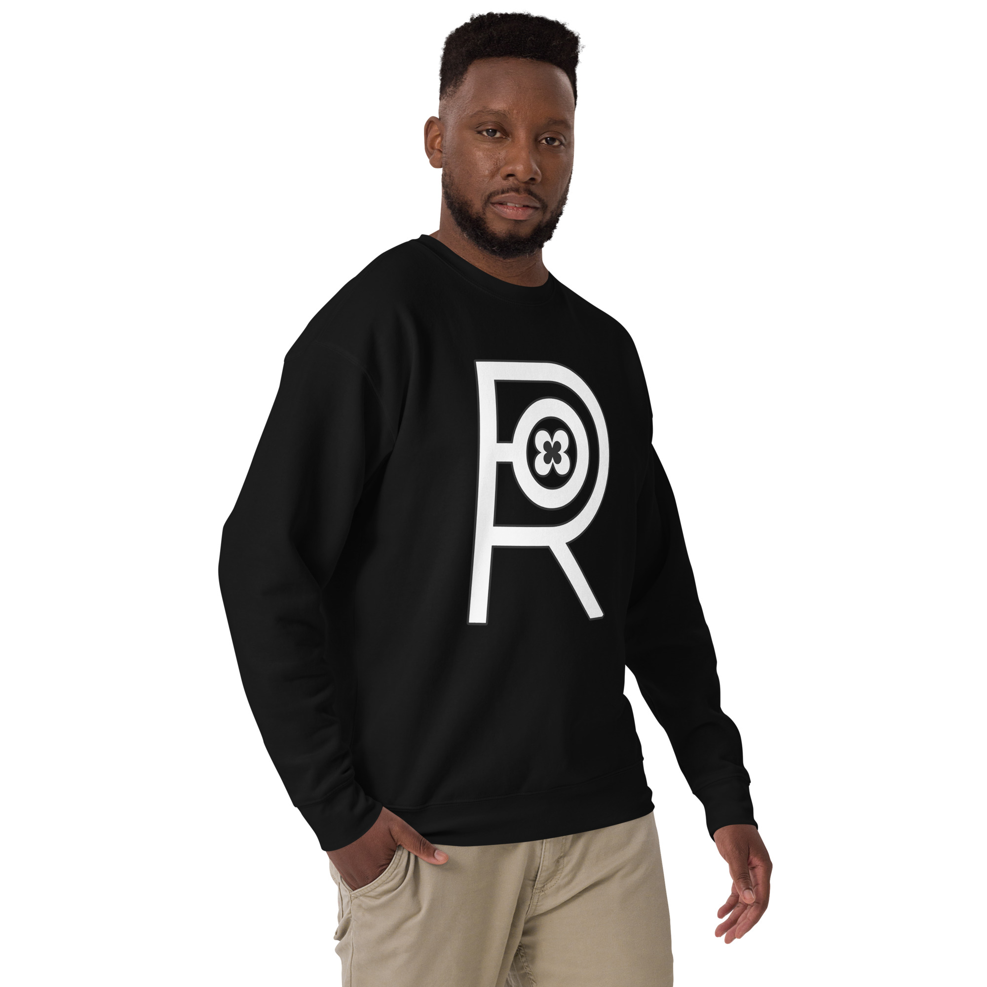 R - White And Black Outlined Black Unisex Premium Sweatshirt - Image 4