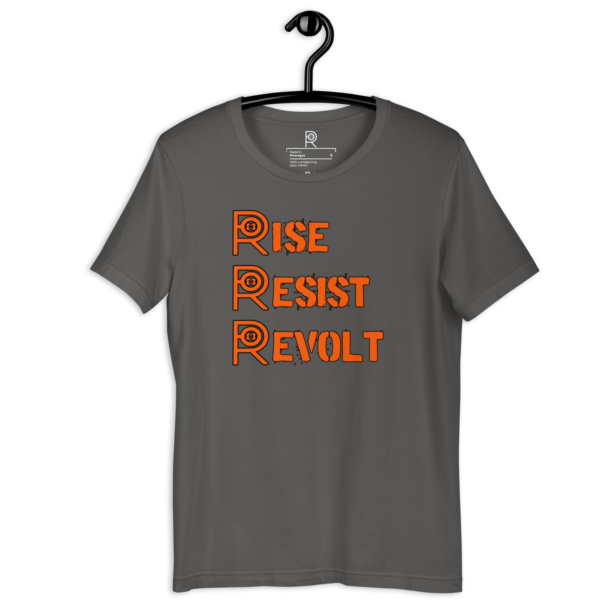 R - Rise Resist Revolt Orange And Black Dark Style Unisex T-shirt - Image 46