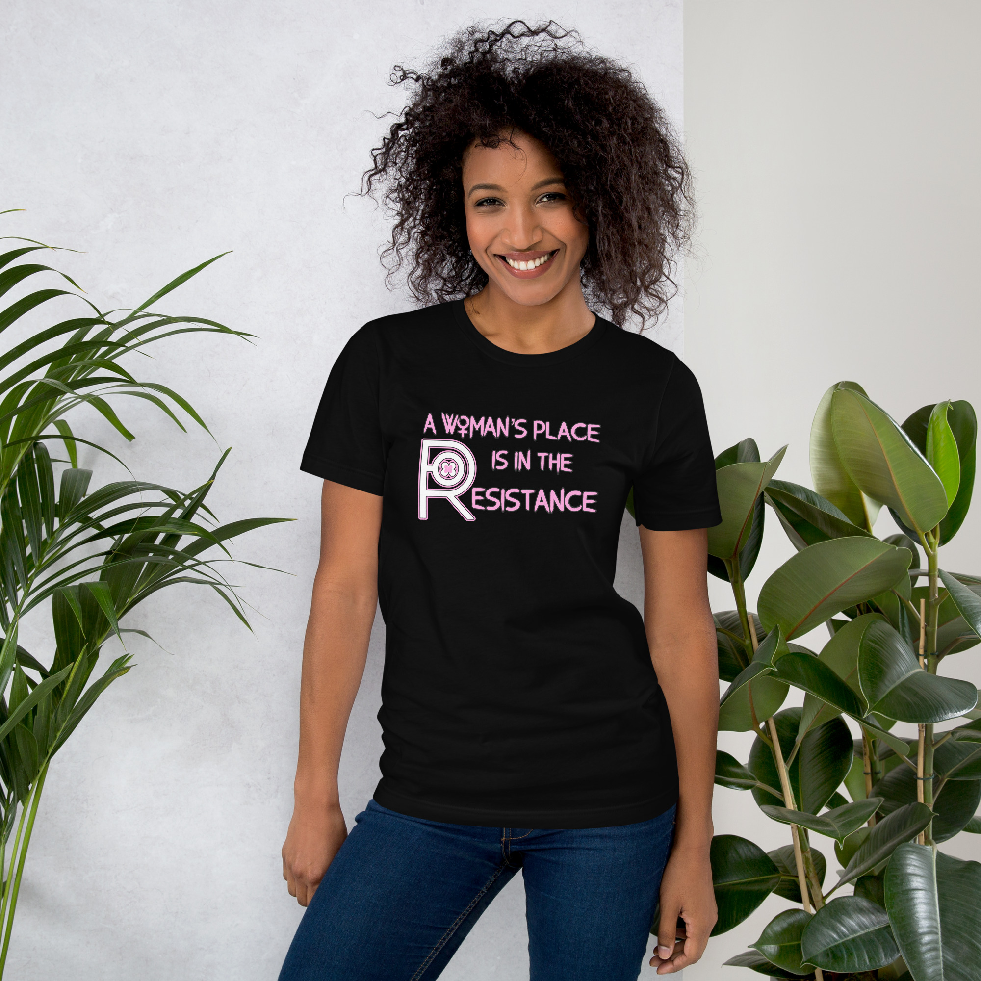 R - A Woman's Place Is In The Resistance Black Unisex T-shirt - Image 10