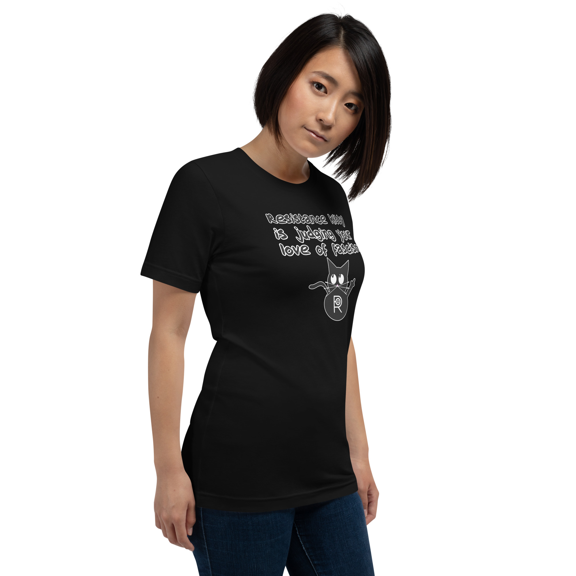 R - Resistance Kitty Is Judging Your Love Of Fascism Dark Style Unisex T-shirt - Image 4