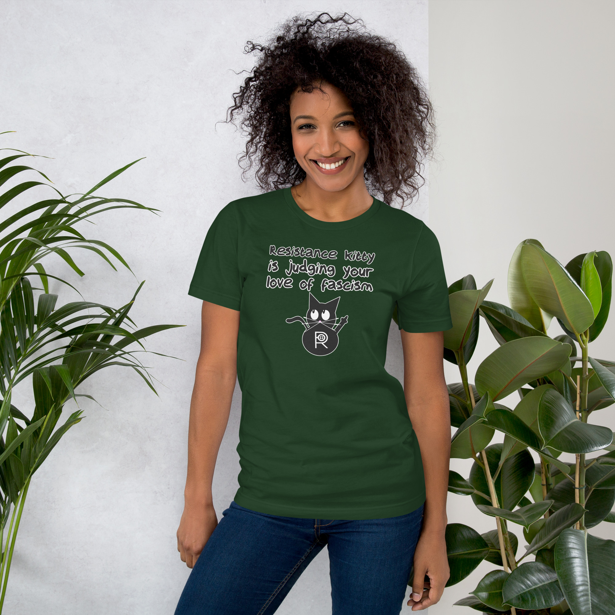 R - Resistance Kitty Is Judging Your Love Of Fascism Dark Style Unisex T-shirt - Image 10