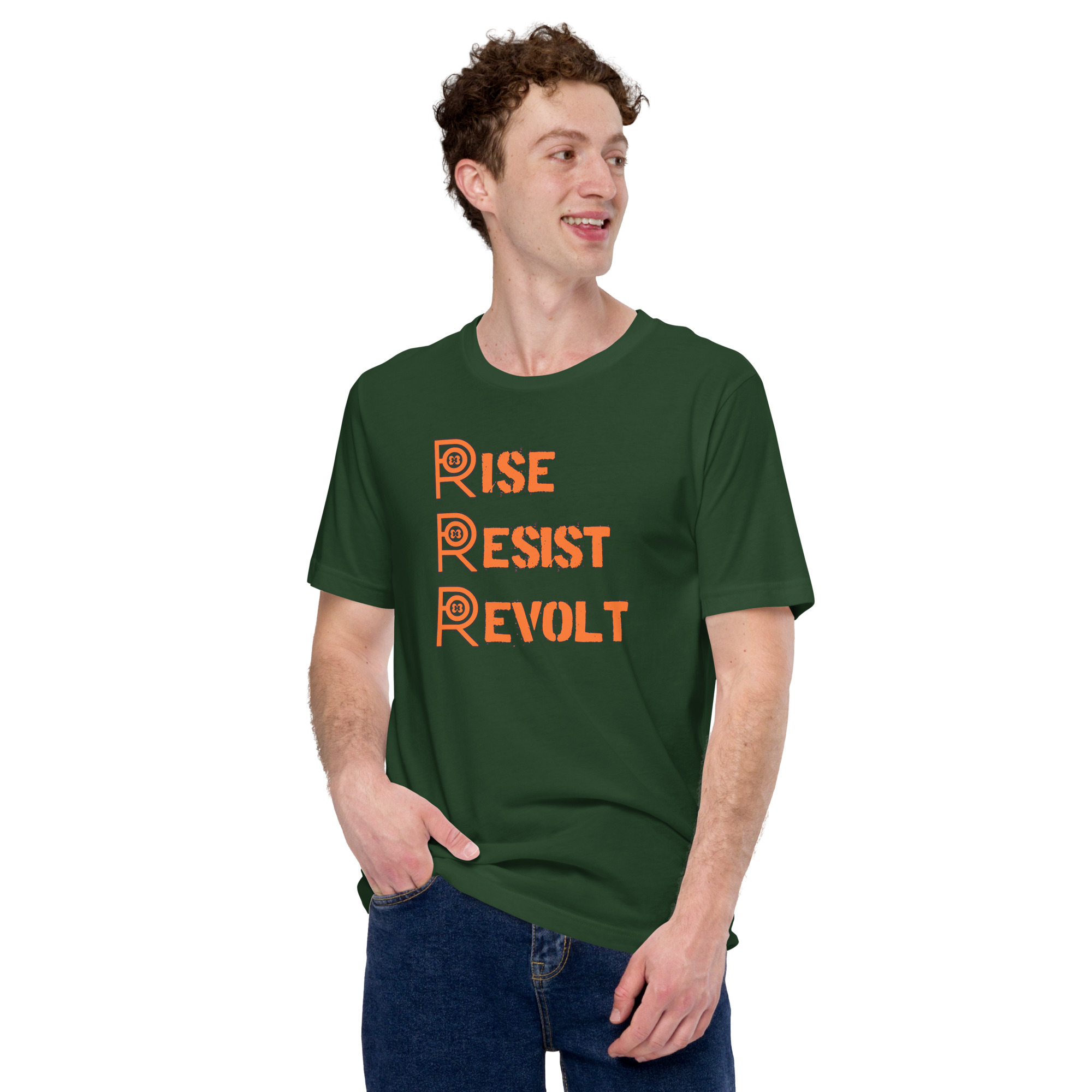 R - Rise Resist Revolt Orange And Black Dark Style Unisex T-shirt - Image 15