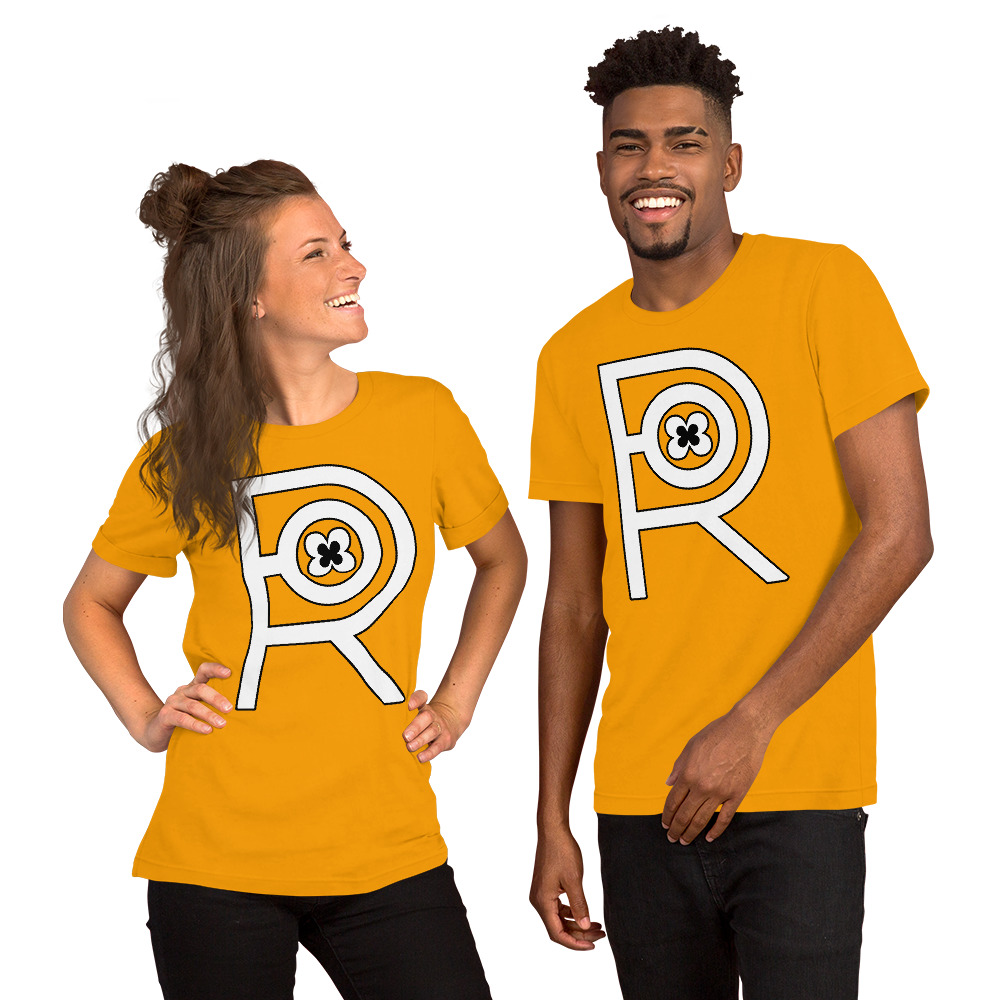 R - White And Black On Gold Unisex T-shirt - Image 3