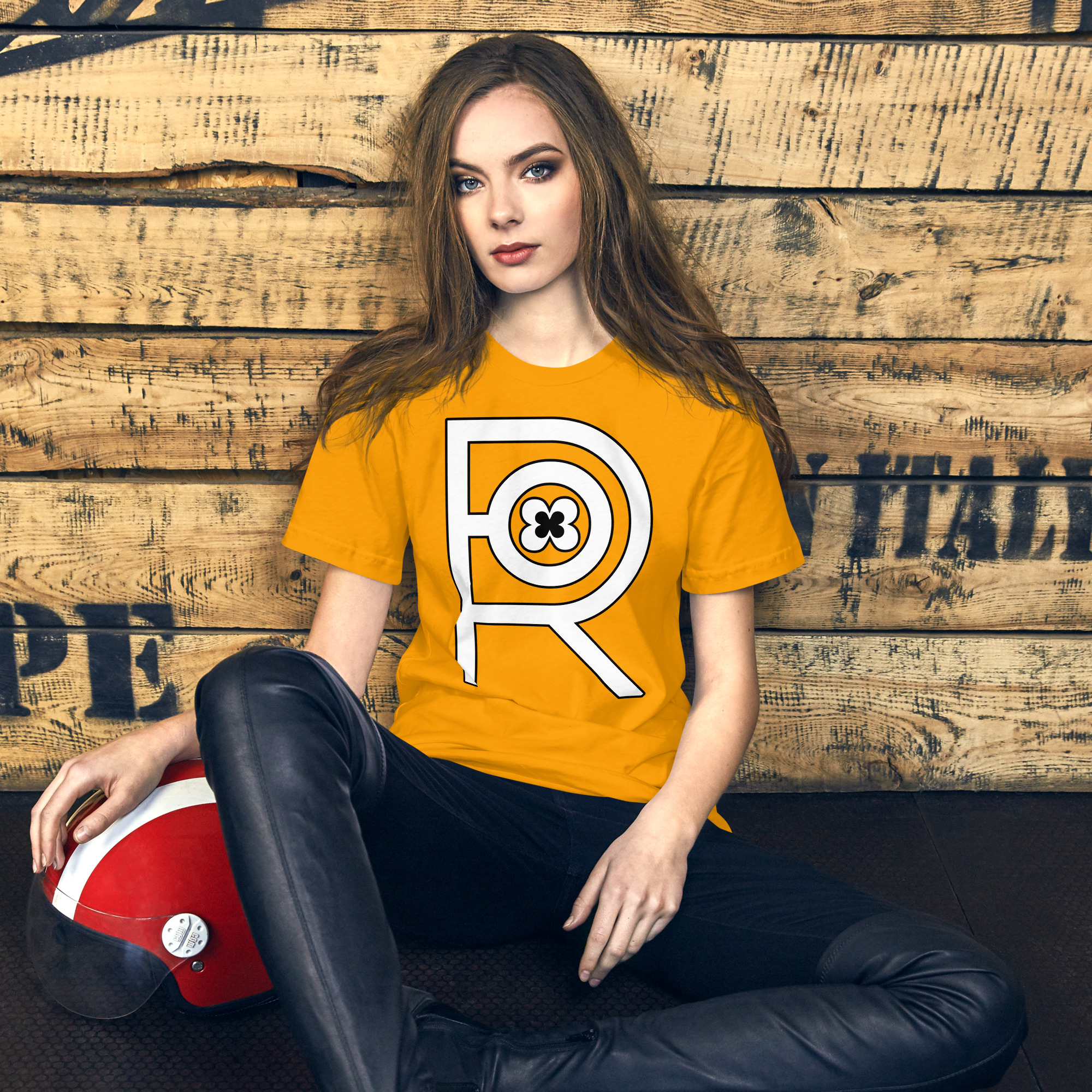 R - White And Black On Gold Unisex T-shirt - Image 5