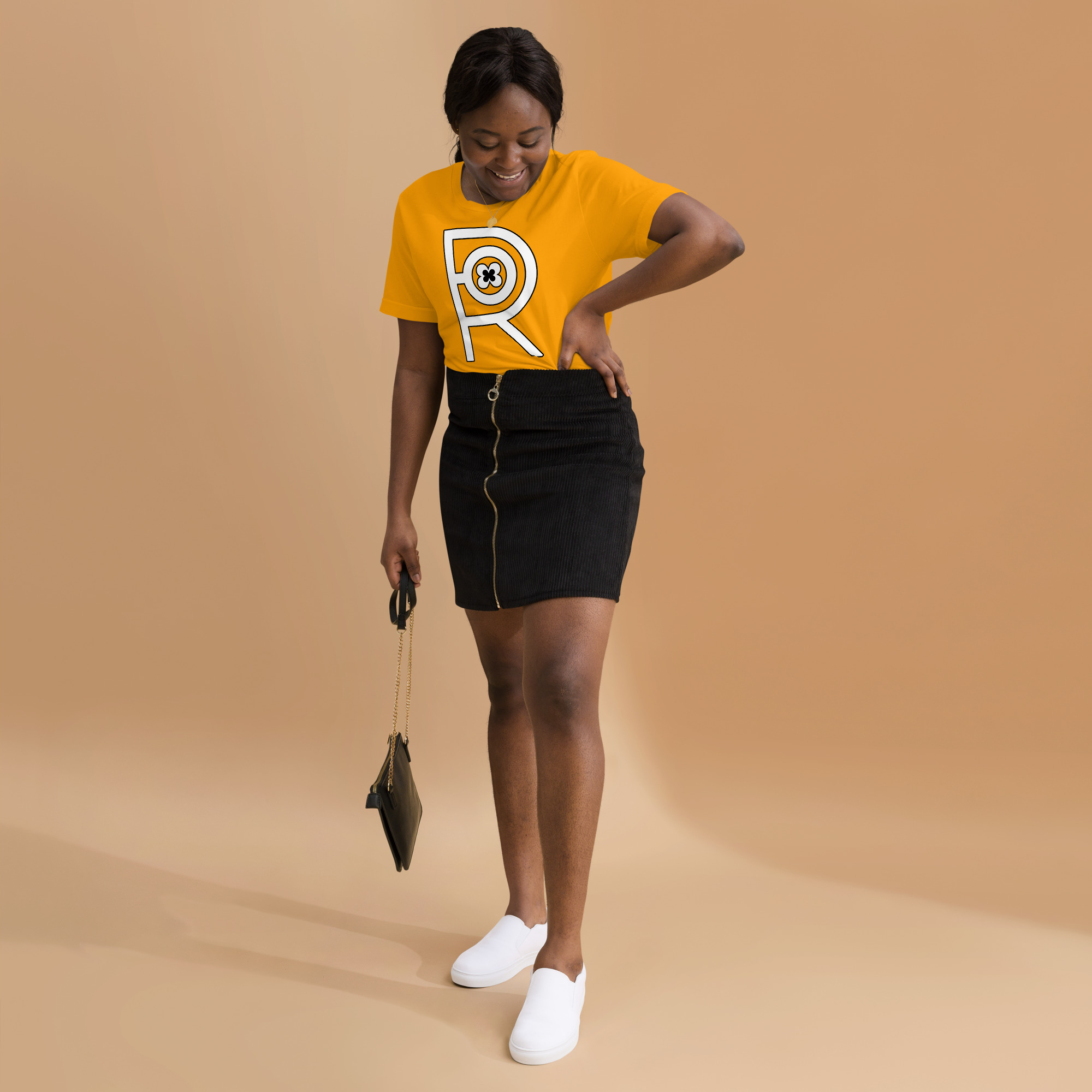 R - White And Black On Gold Unisex T-shirt - Image 9