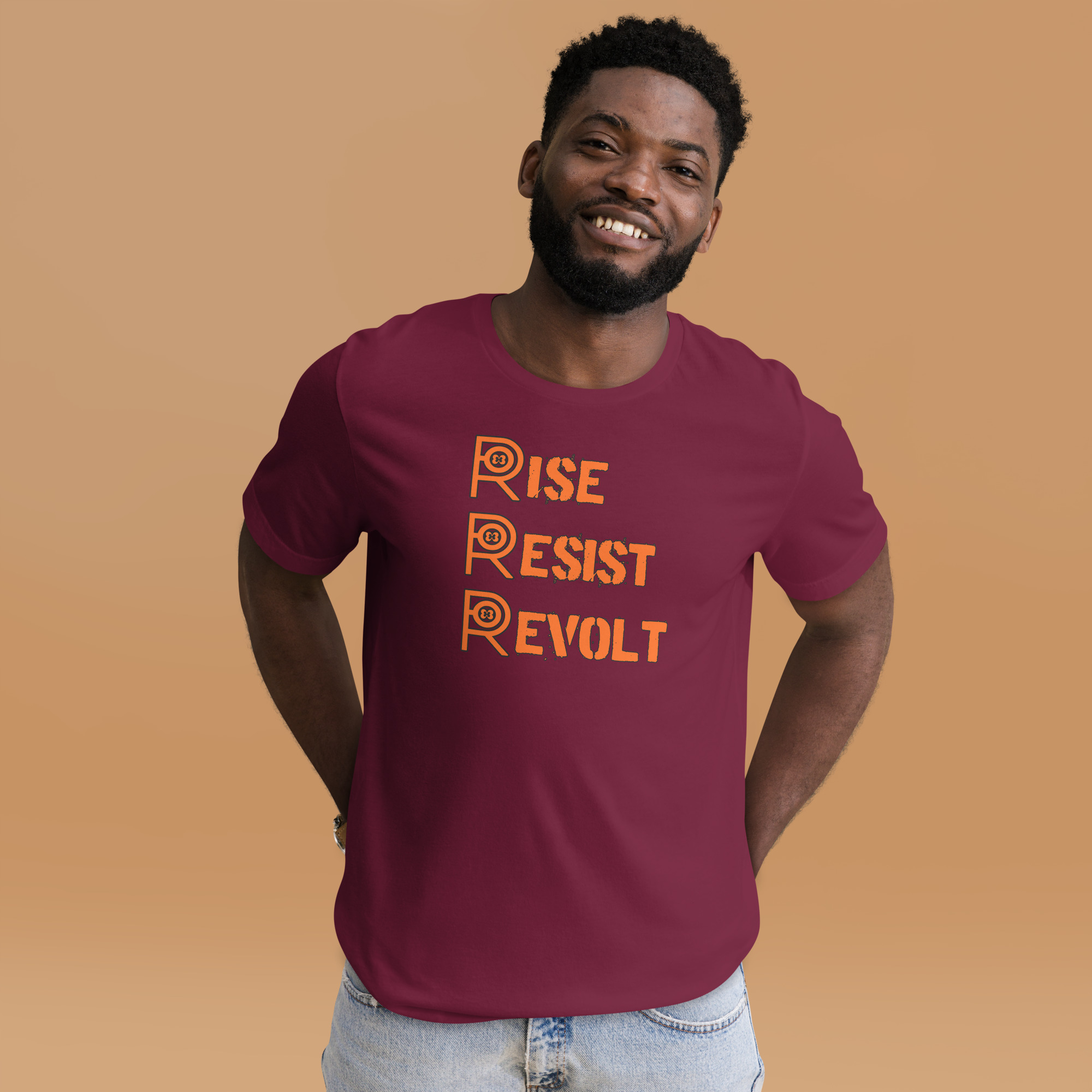 R - Rise Resist Revolt Orange And Black Dark Style Unisex T-shirt - Image 14