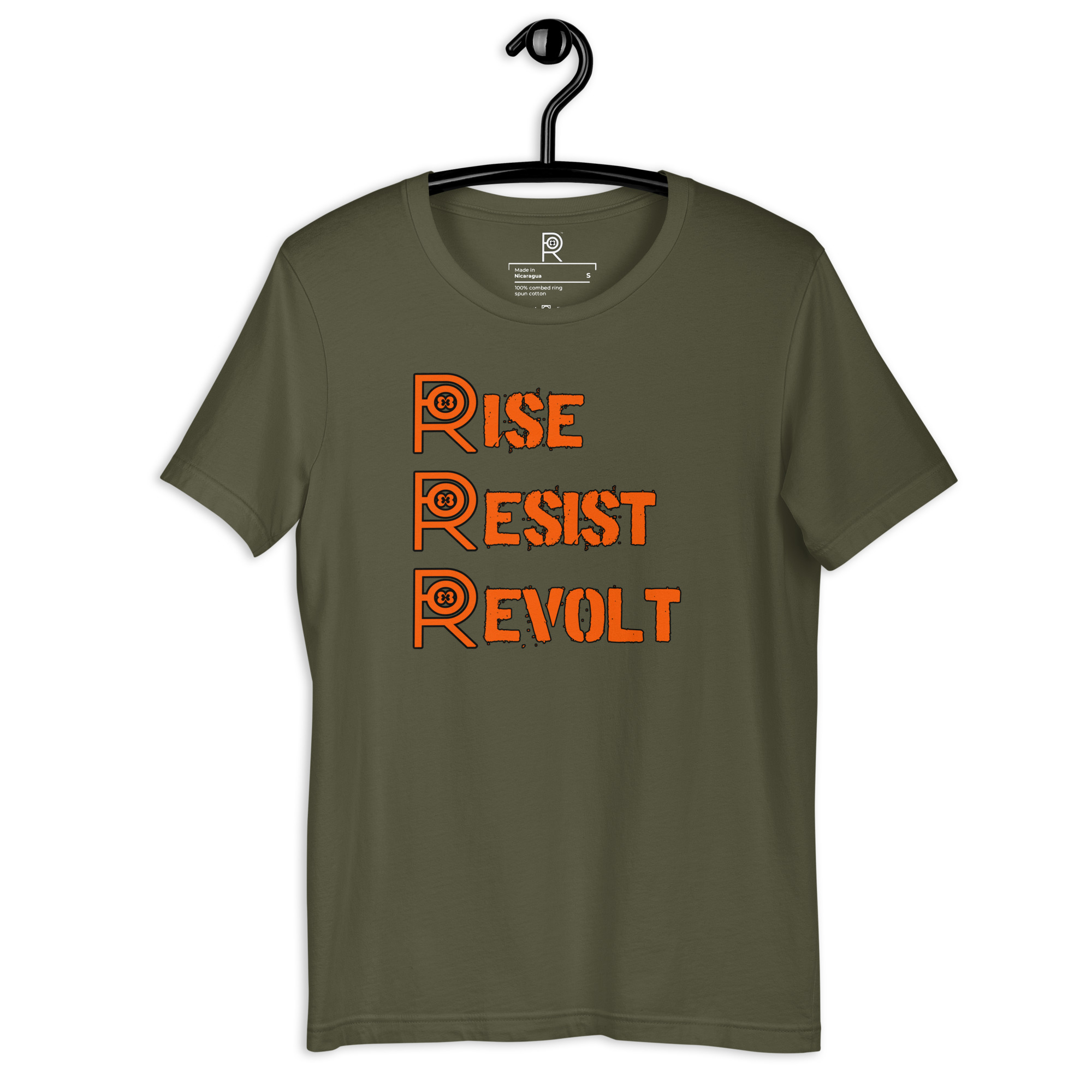 R - Rise Resist Revolt Orange And Black Dark Style Unisex T-shirt - Image 43