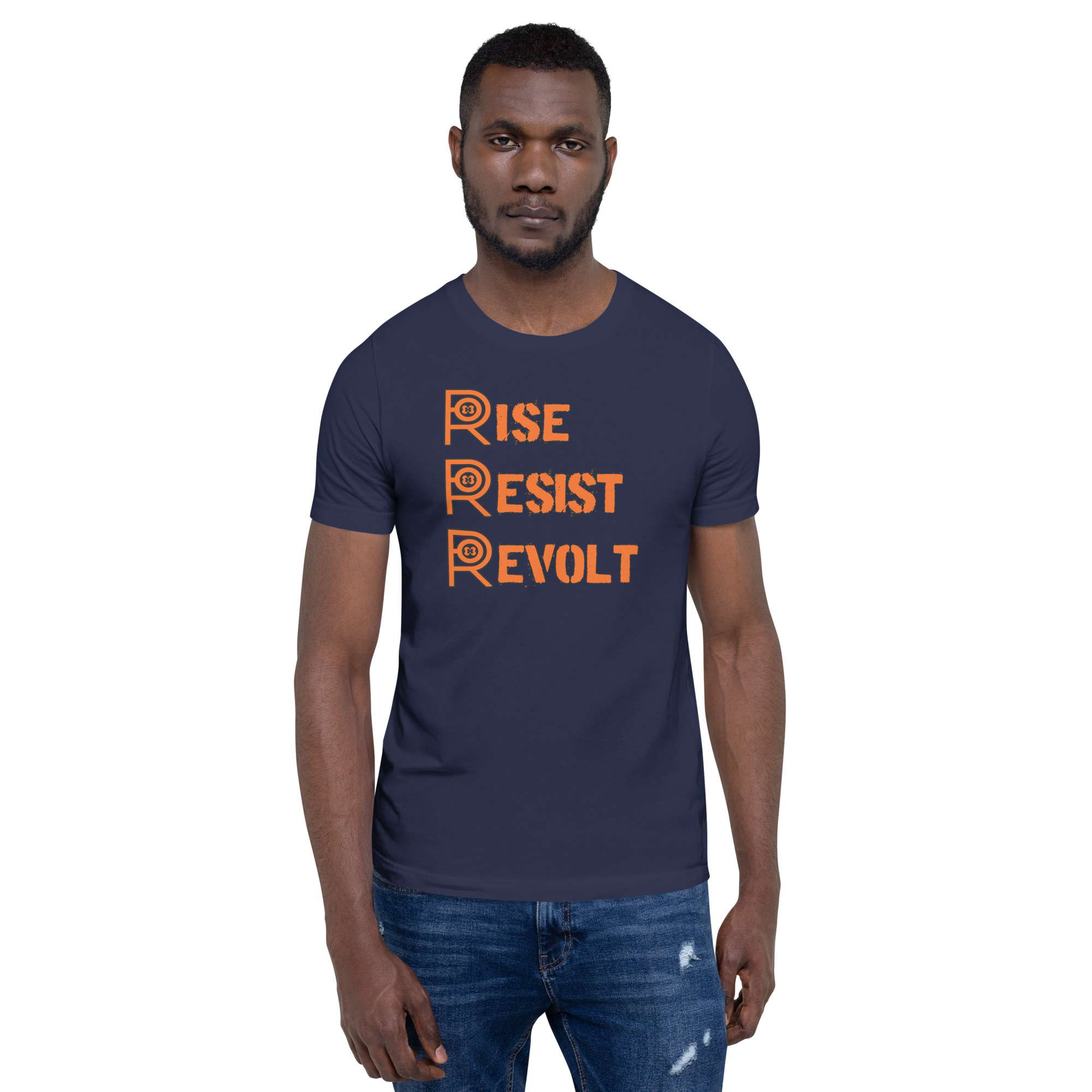 R - Rise Resist Revolt Orange And Black Dark Style Unisex T-shirt - Image 9