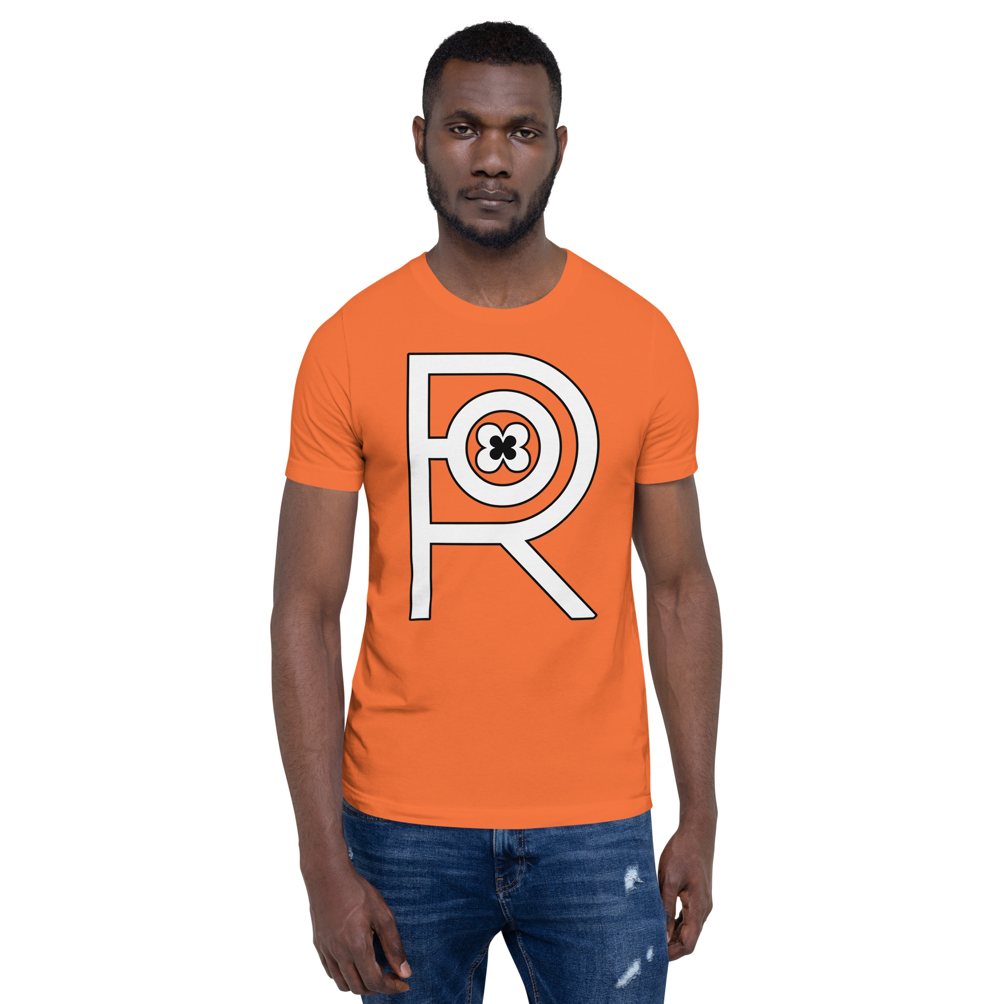 R - White And Black On Orange Unisex T-shirt - Image 5