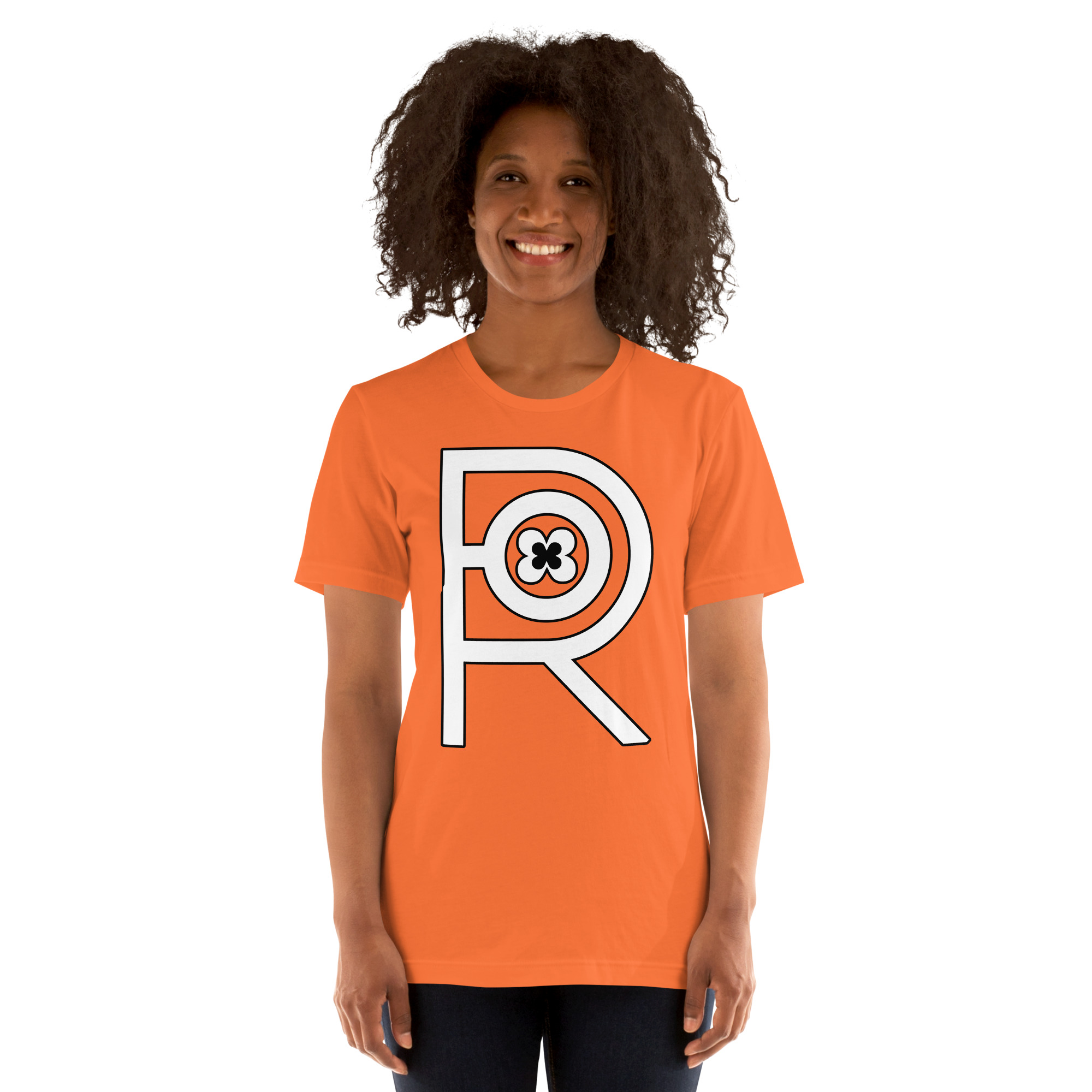 R - White And Black On Orange Unisex T-shirt - Image 7