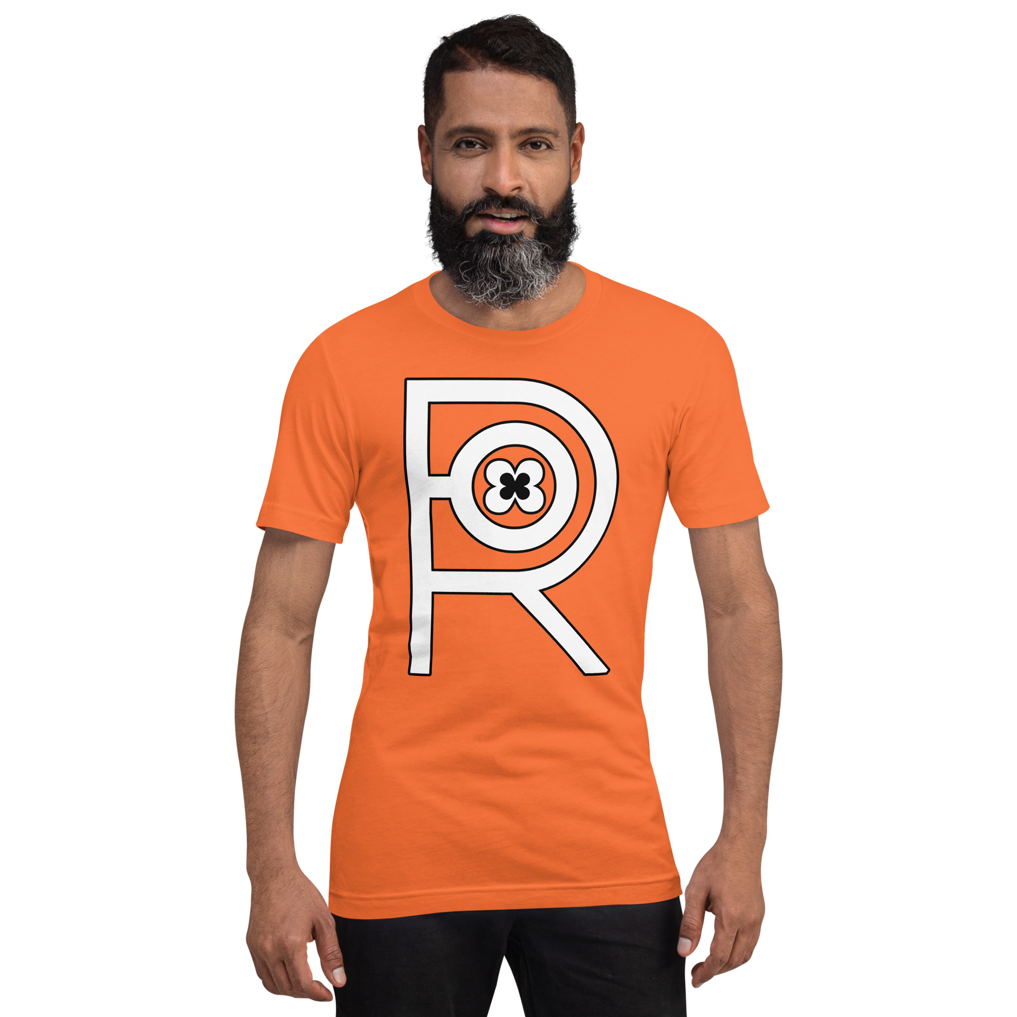 R - White And Black On Orange Unisex T-shirt - Image 9