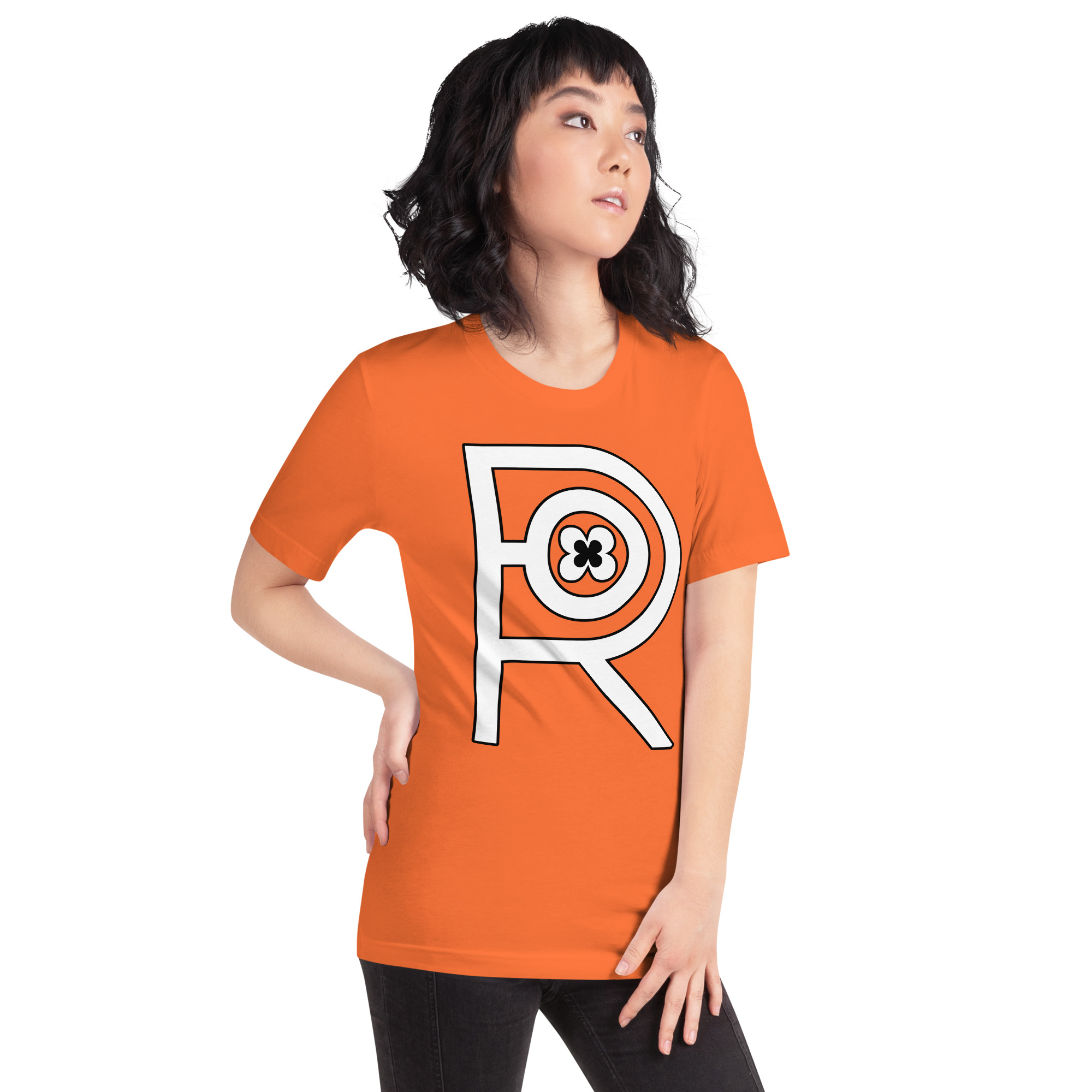 R - White And Black On Orange Unisex T-shirt - Image 4