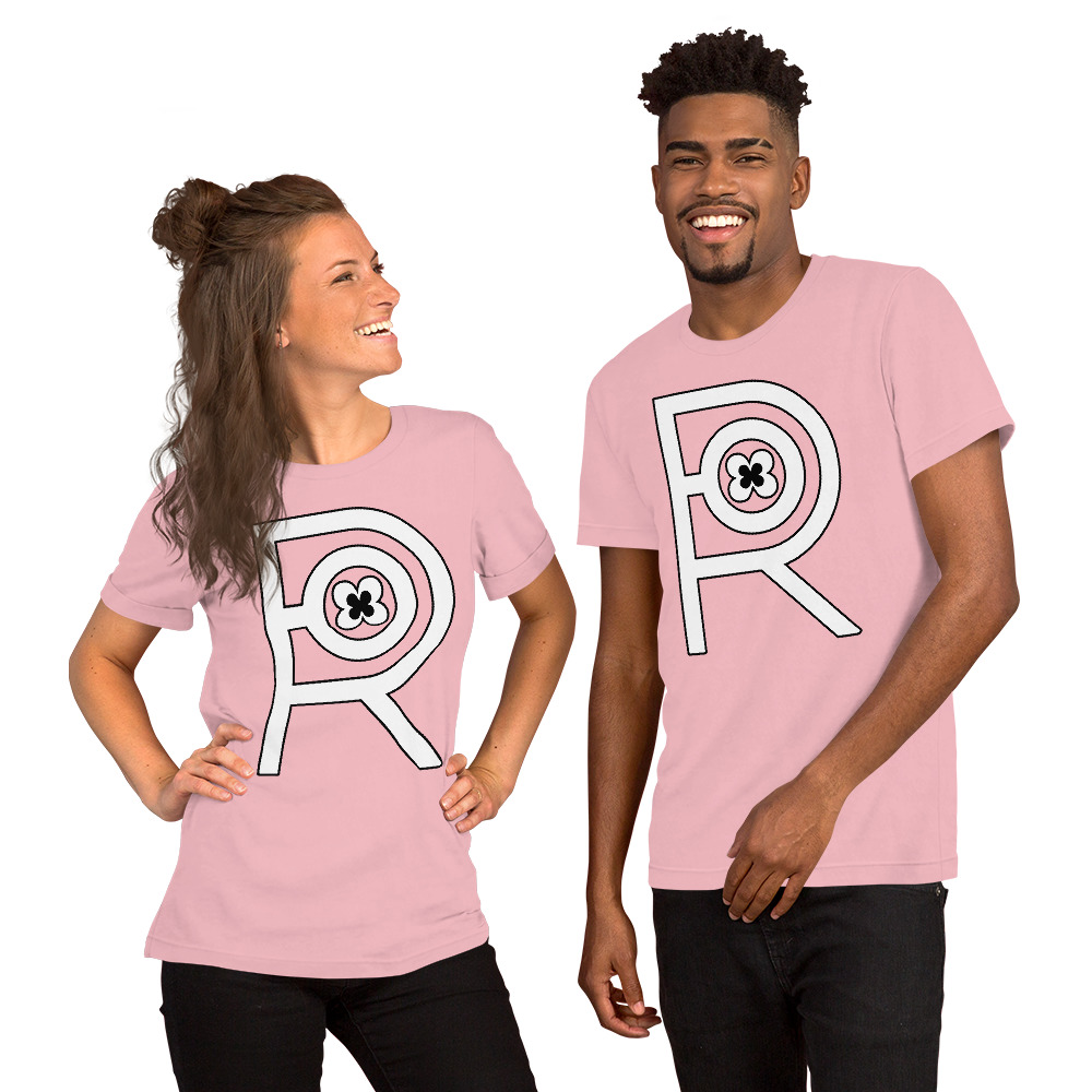 R - White And Black On Pink Unisex T-shirt - Image 6