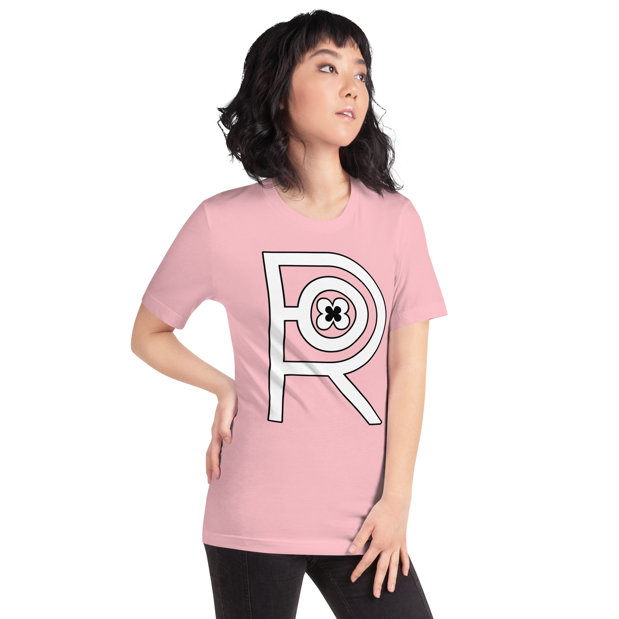 R - White And Black On Pink Unisex T-shirt - Image 4