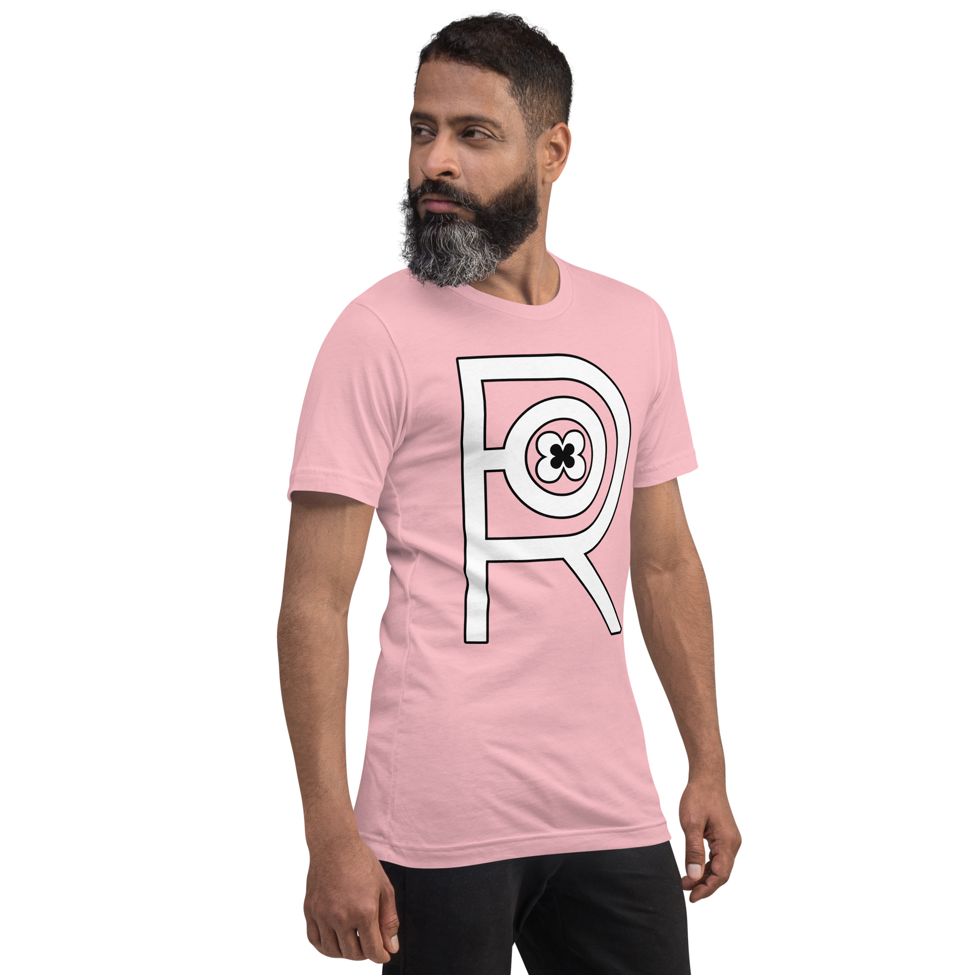R - White And Black On Pink Unisex T-shirt - Image 5