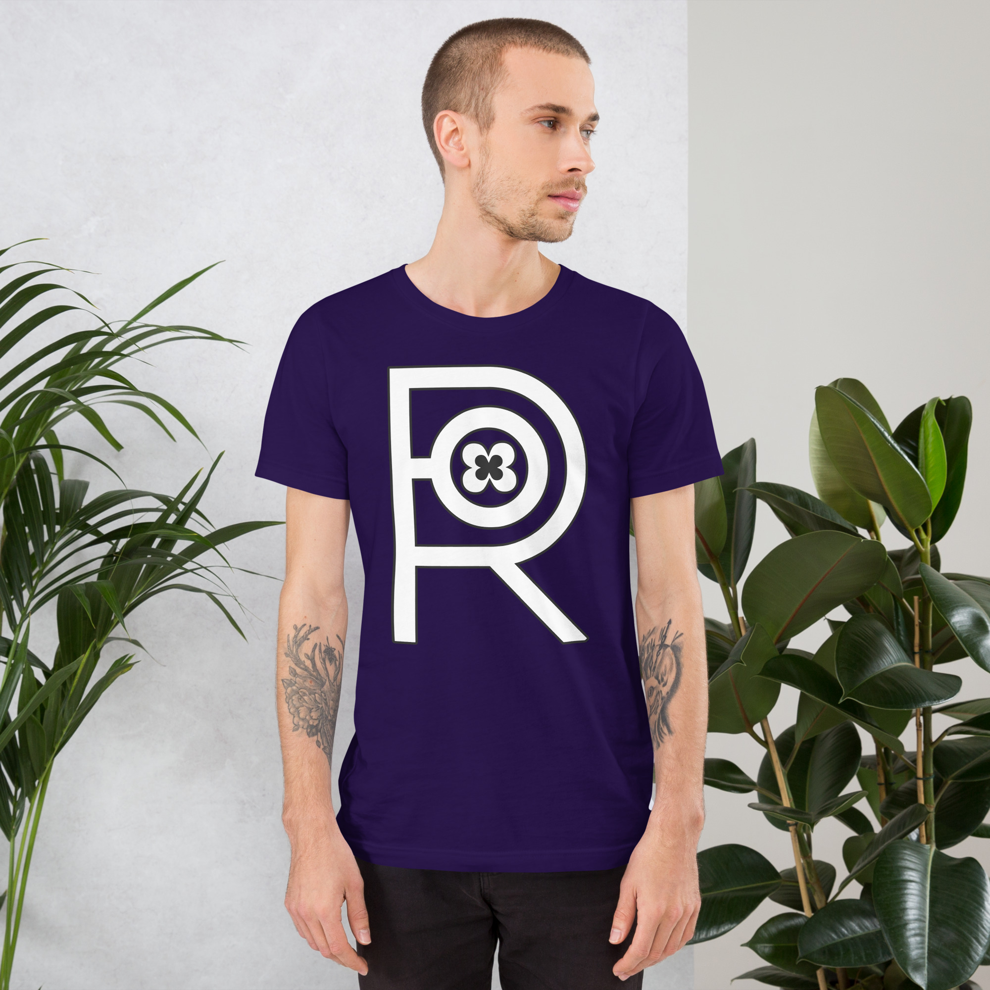 R - White And Black On Purple Unisex T-shirt - Image 3