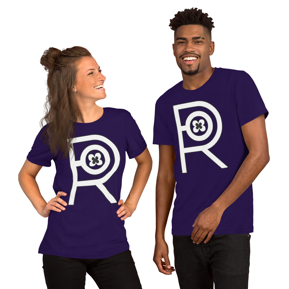 R - White And Black On Purple Unisex T-shirt - Image 4