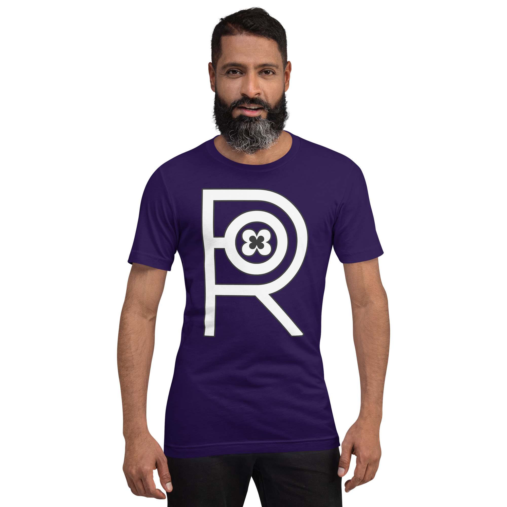 R - White And Black On Purple Unisex T-shirt - Image 5