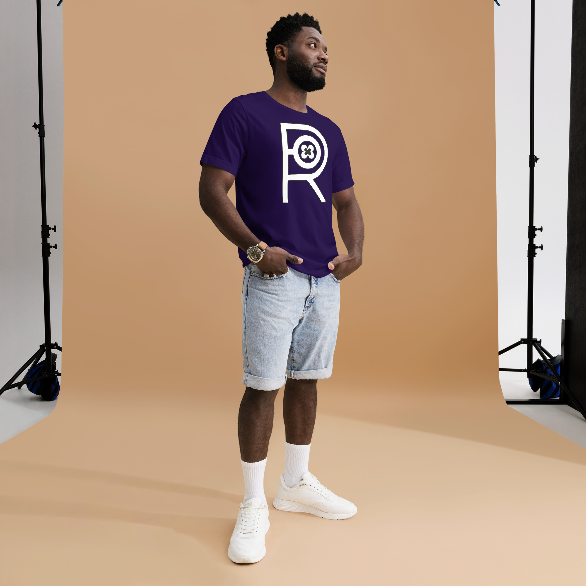 R - White And Black On Purple Unisex T-shirt - Image 6