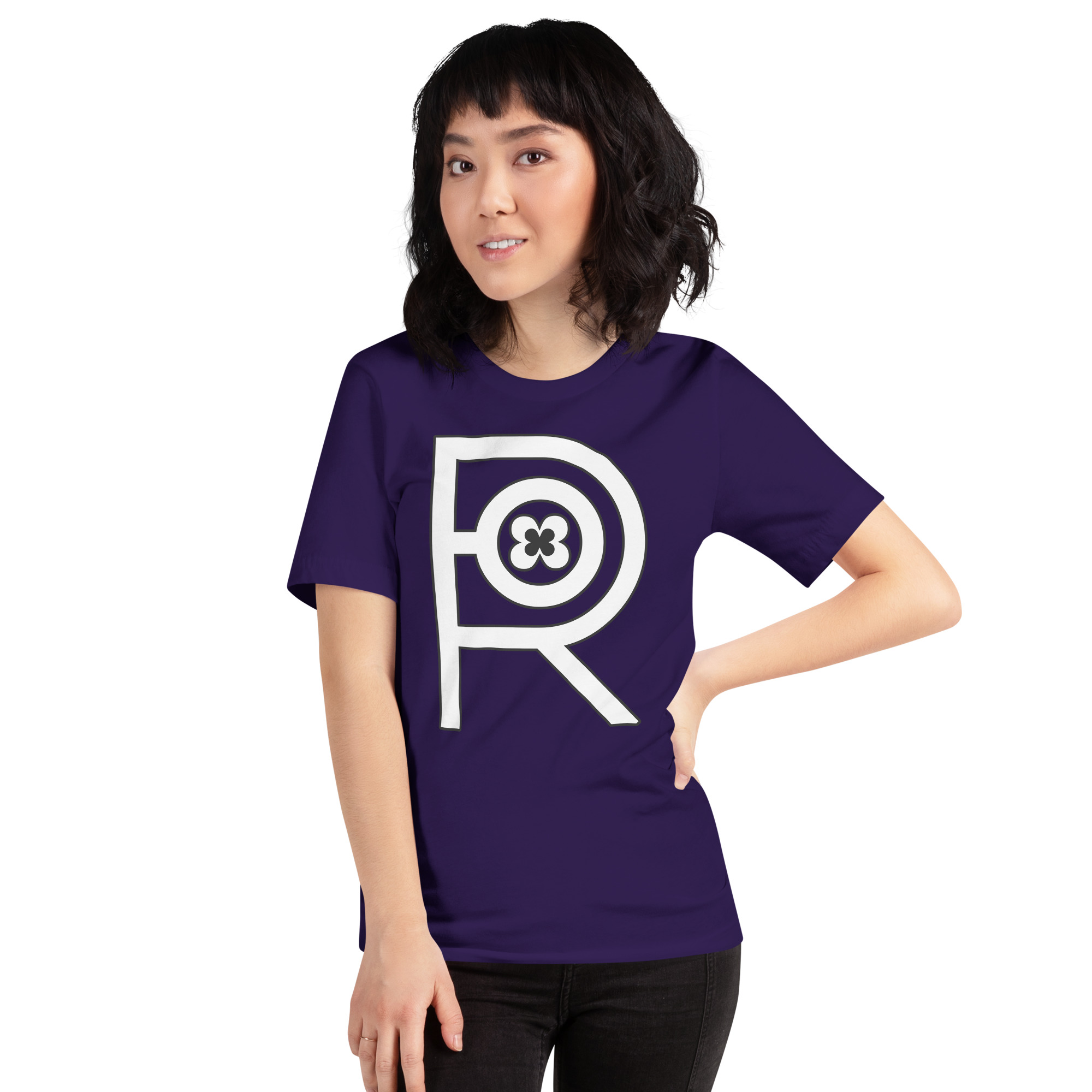 R - White And Black On Purple Unisex T-shirt - Image 7